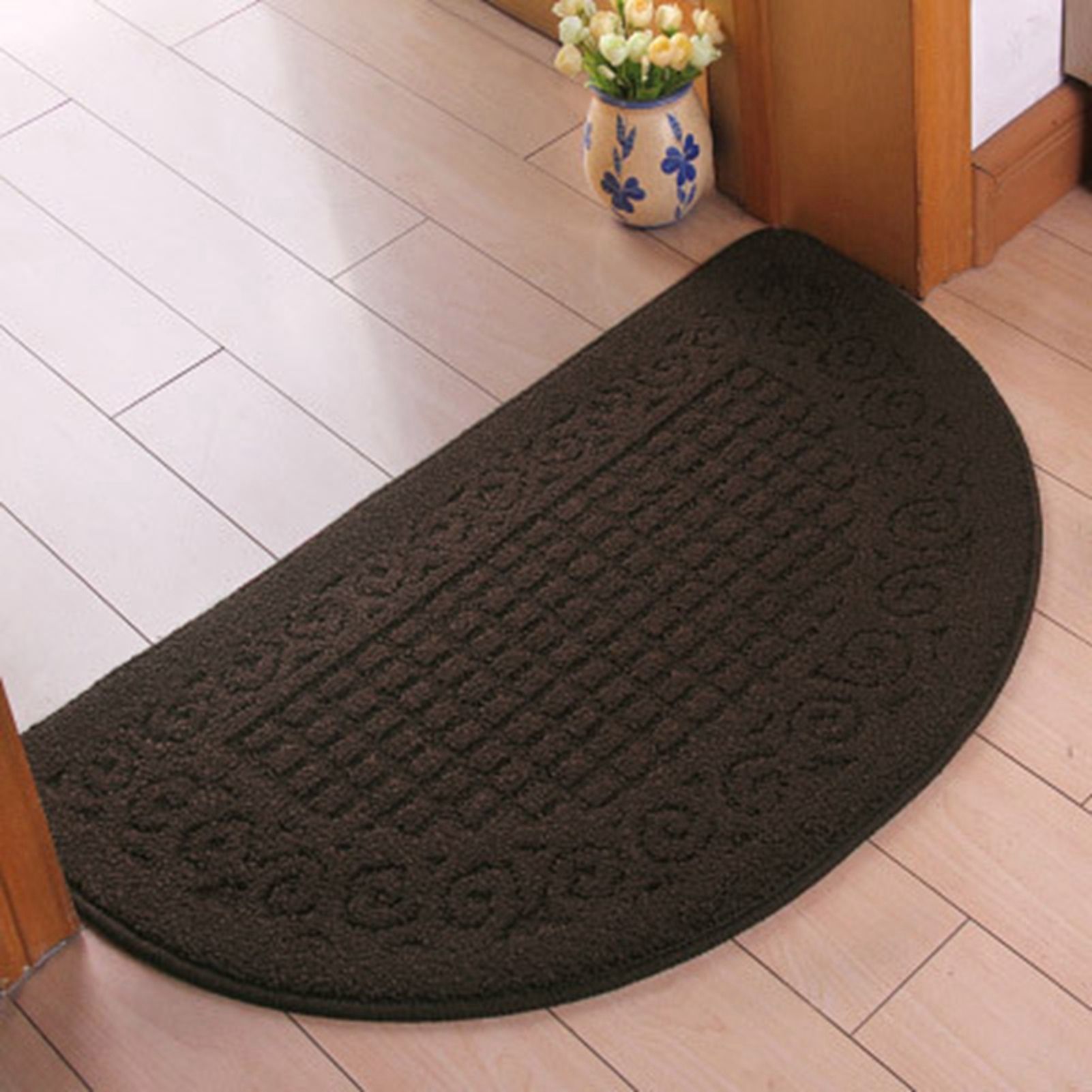 Half Circle Doormat Semicircle Floor Mat Dust Trap Polyester Fiber Strong Absorption Anti Slip for Outdoor Indoor Dark Coffee 48x78cm / 18.9x30.7in - Image 5
