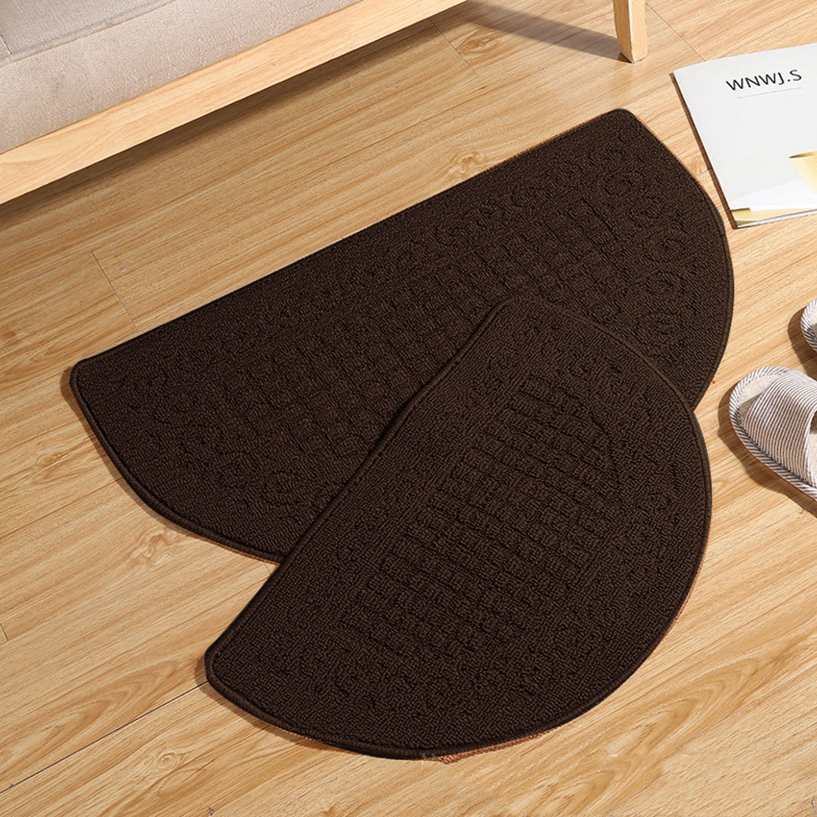 Half Circle Doormat Semicircle Floor Mat Dust Trap Polyester Fiber Strong Absorption Anti Slip for Outdoor Indoor Dark Coffee 48x78cm / 18.9x30.7in - Image 6