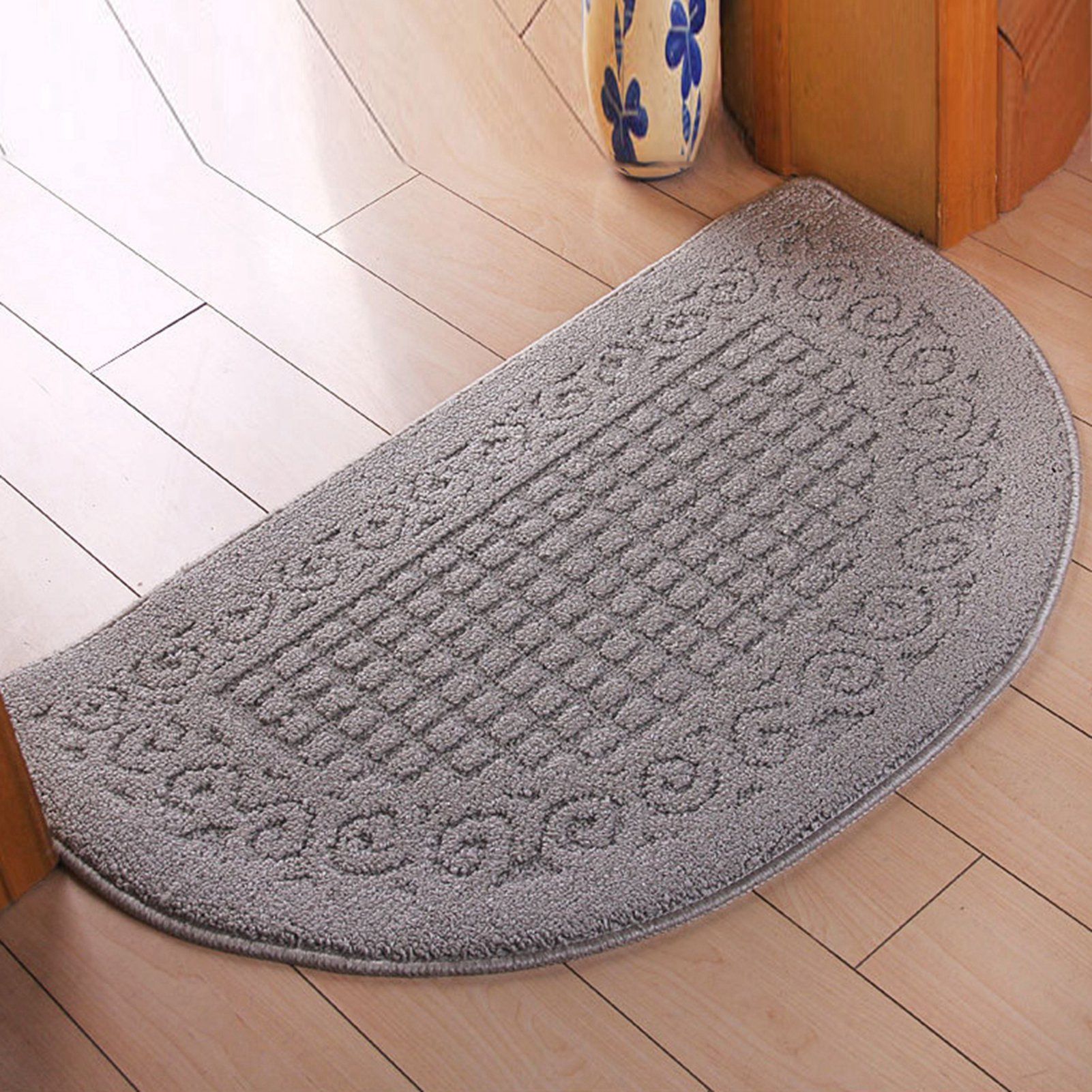 Half Circle Doormat Semicircle Floor Mat Dust Trap Polyester Fiber Strong Absorption Anti Slip for Outdoor Indoor Grey 48x78cm / 18.9x30.7in - Image 2