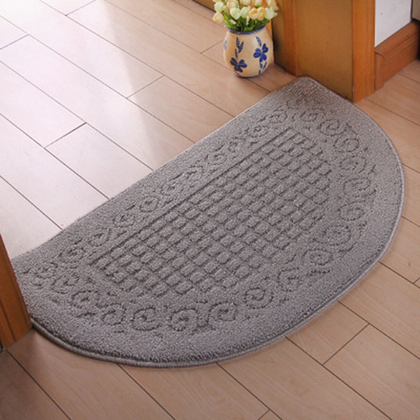 Half Circle Doormat Semicircle Floor Mat Dust Trap Polyester Fiber Strong Absorption Anti Slip for Outdoor Indoor Grey 48x78cm / 18.9x30.7in - Image 3