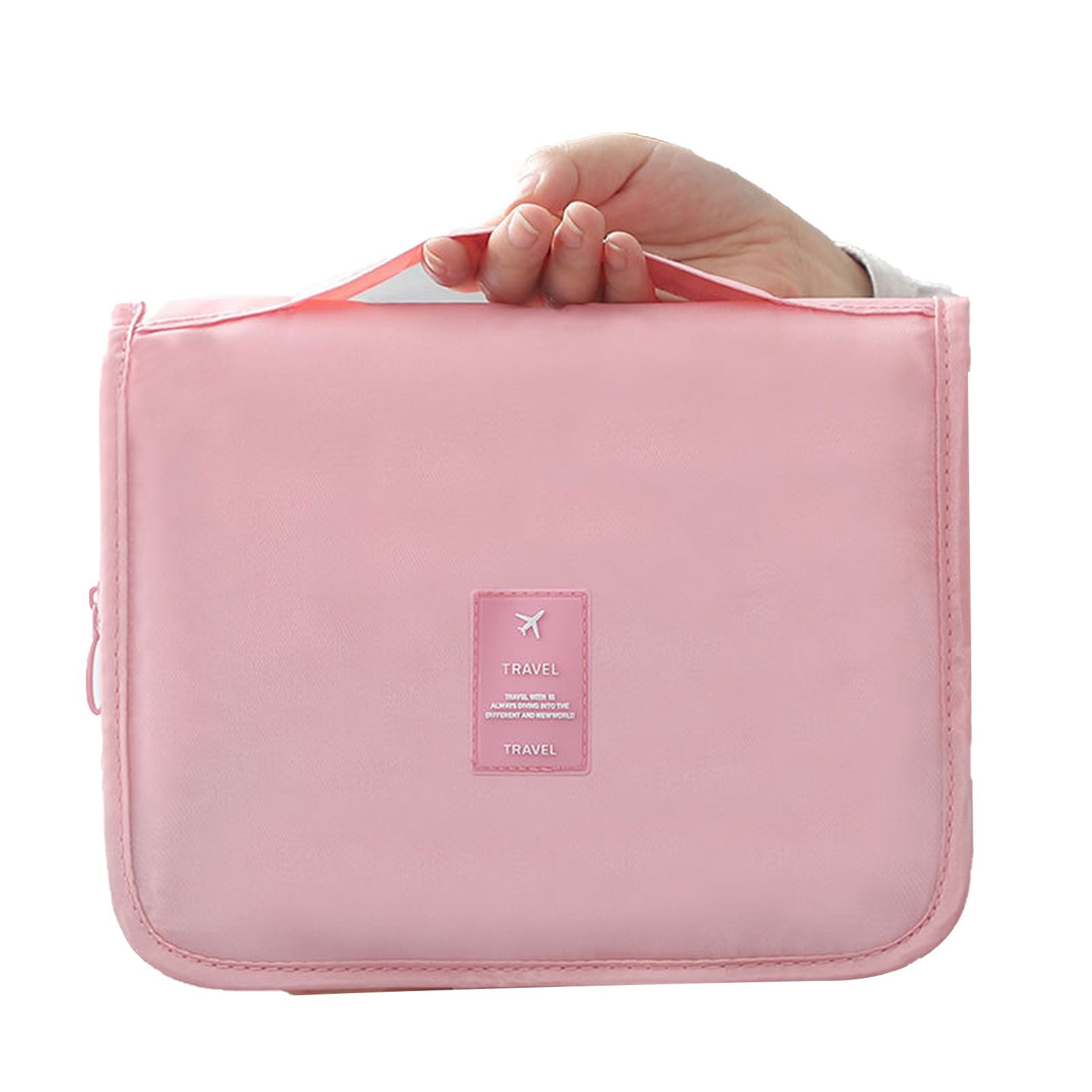 Cosmetic Bag Small Portable Makeup Bag Zippered High Capacity Toiletry Bag Travel Washing Bag Makeup Pouch Fashion Korean Style Storage Bag Pink - Image 1