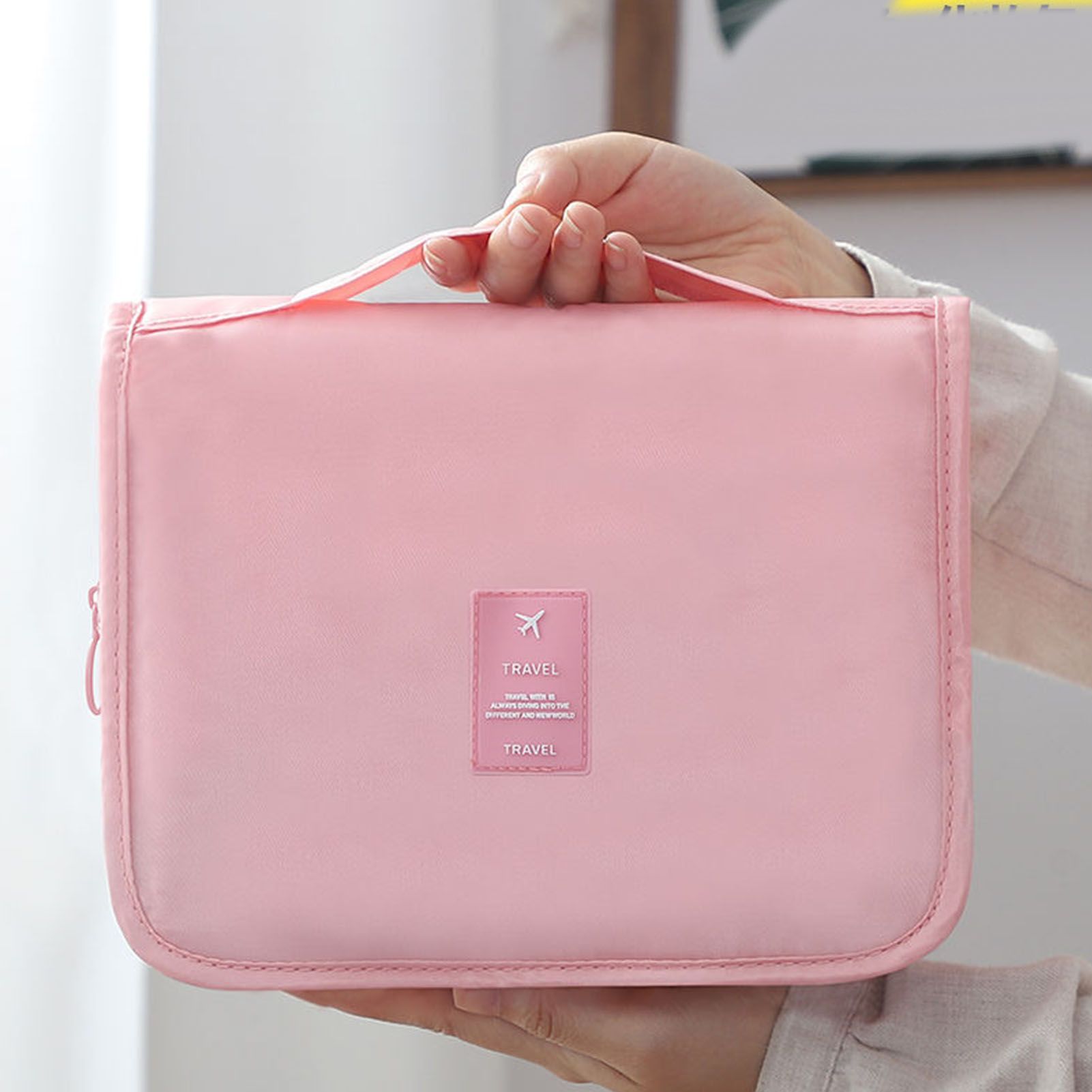 Cosmetic Bag Small Portable Makeup Bag Zippered High Capacity Toiletry Bag Travel Washing Bag Makeup Pouch Fashion Korean Style Storage Bag Pink - Image 2