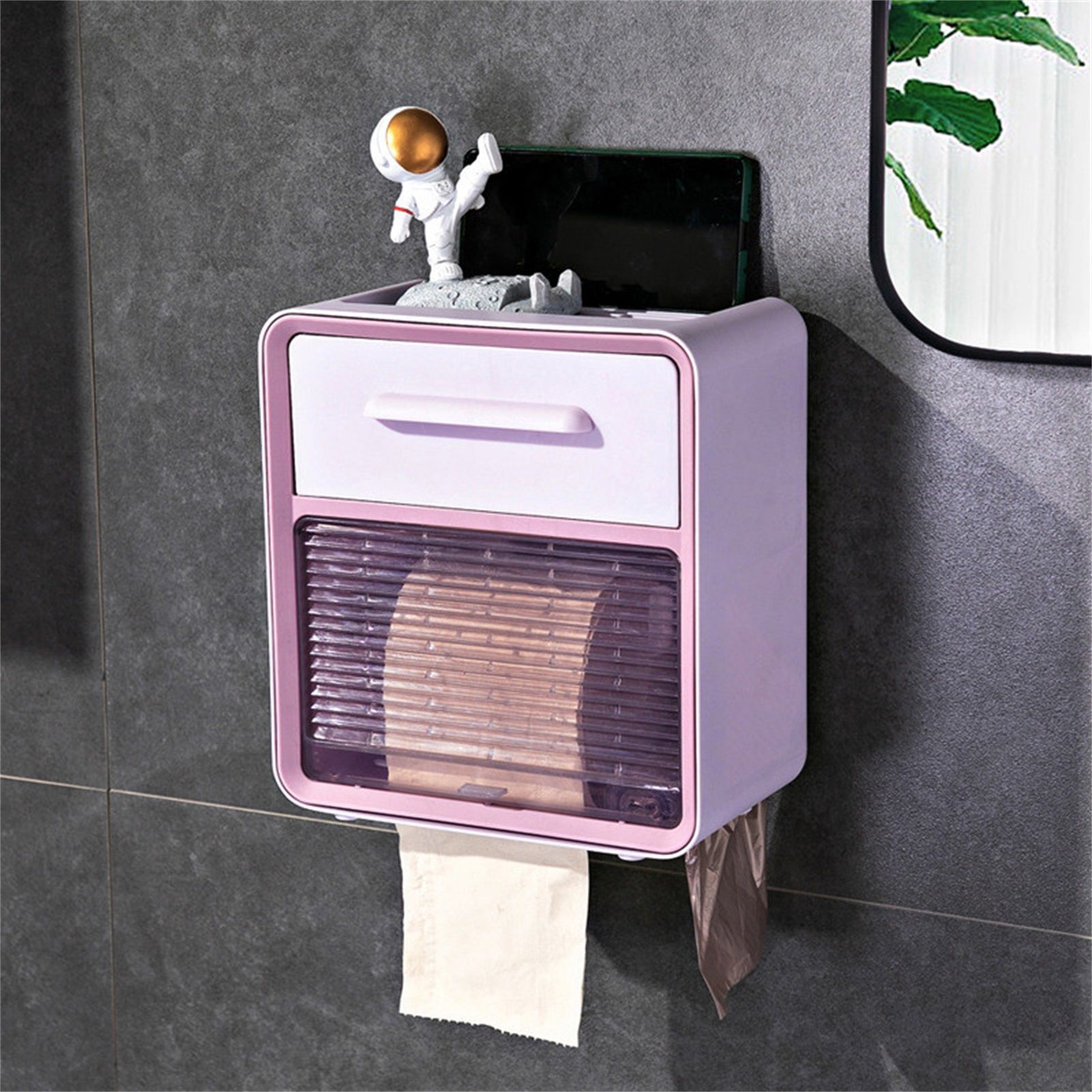 Toilet Paper Roll Box Waterproof Wall Mount Toilet Tissue Holder No Punch Bathroom Tissue Roll Box Double Layer Purple - Image 4
