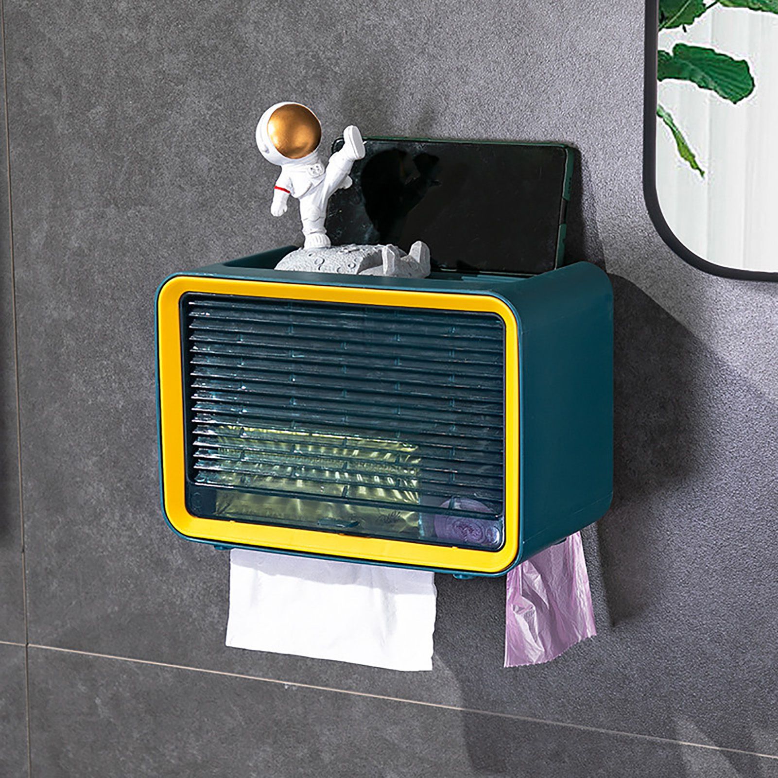 Toilet Paper Roll Box Waterproof Wall Mount Toilet Tissue Holder No Punch Bathroom Tissue Roll Box Single LayerBlue - Image 5