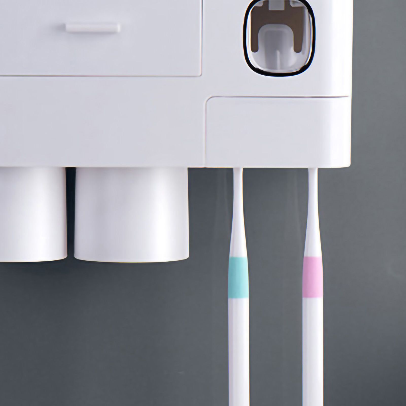 Toothbrush Storage Rack Inverted Magnetic Adsorption Toothbrush Holder Toothpaste Squeezer 2 Blue Cups - Image 2