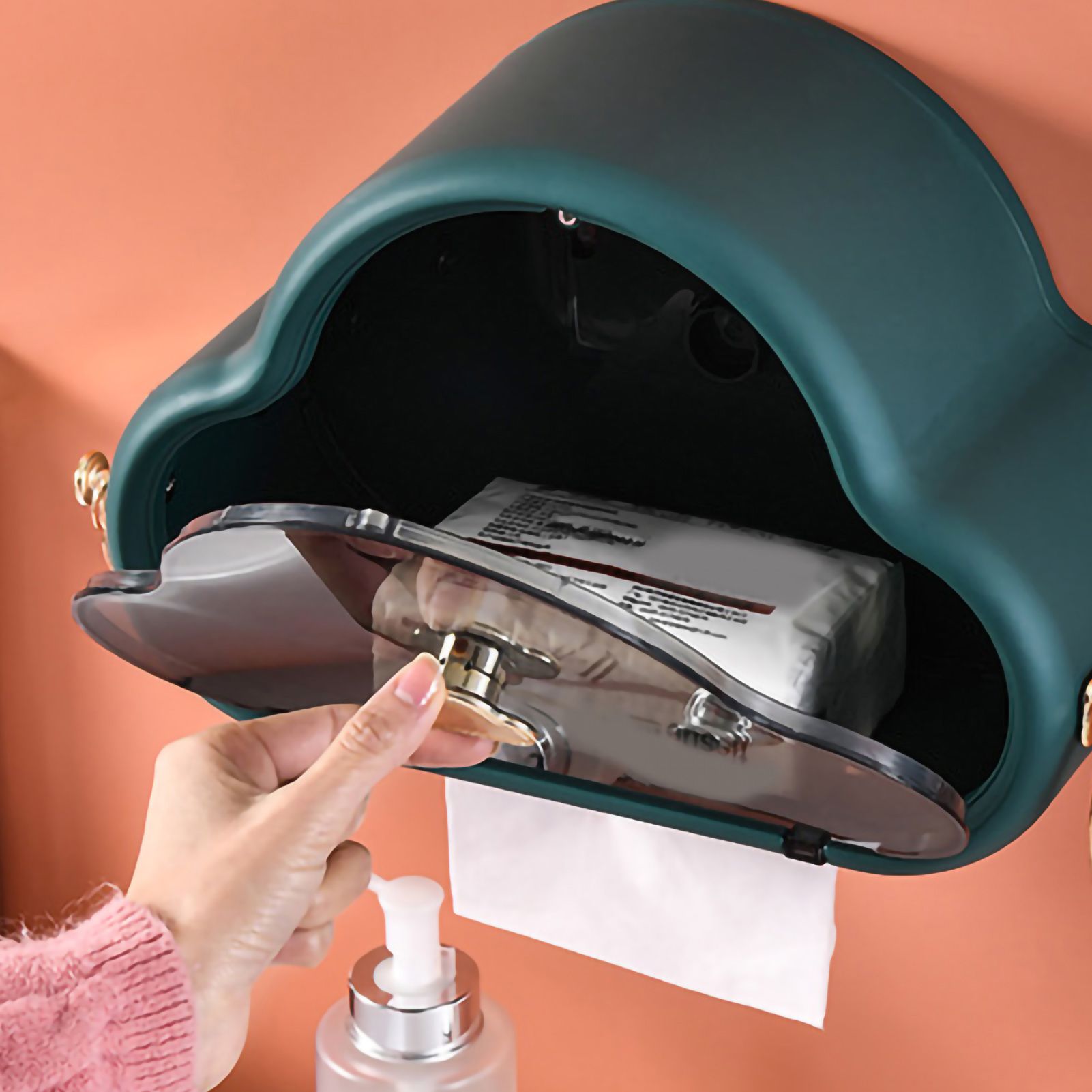 Tissue Holder Wall Mounted Side Hooks Waterproof Simple Fashionable Tissue Box for Bathroom Emerald Black - Image 3