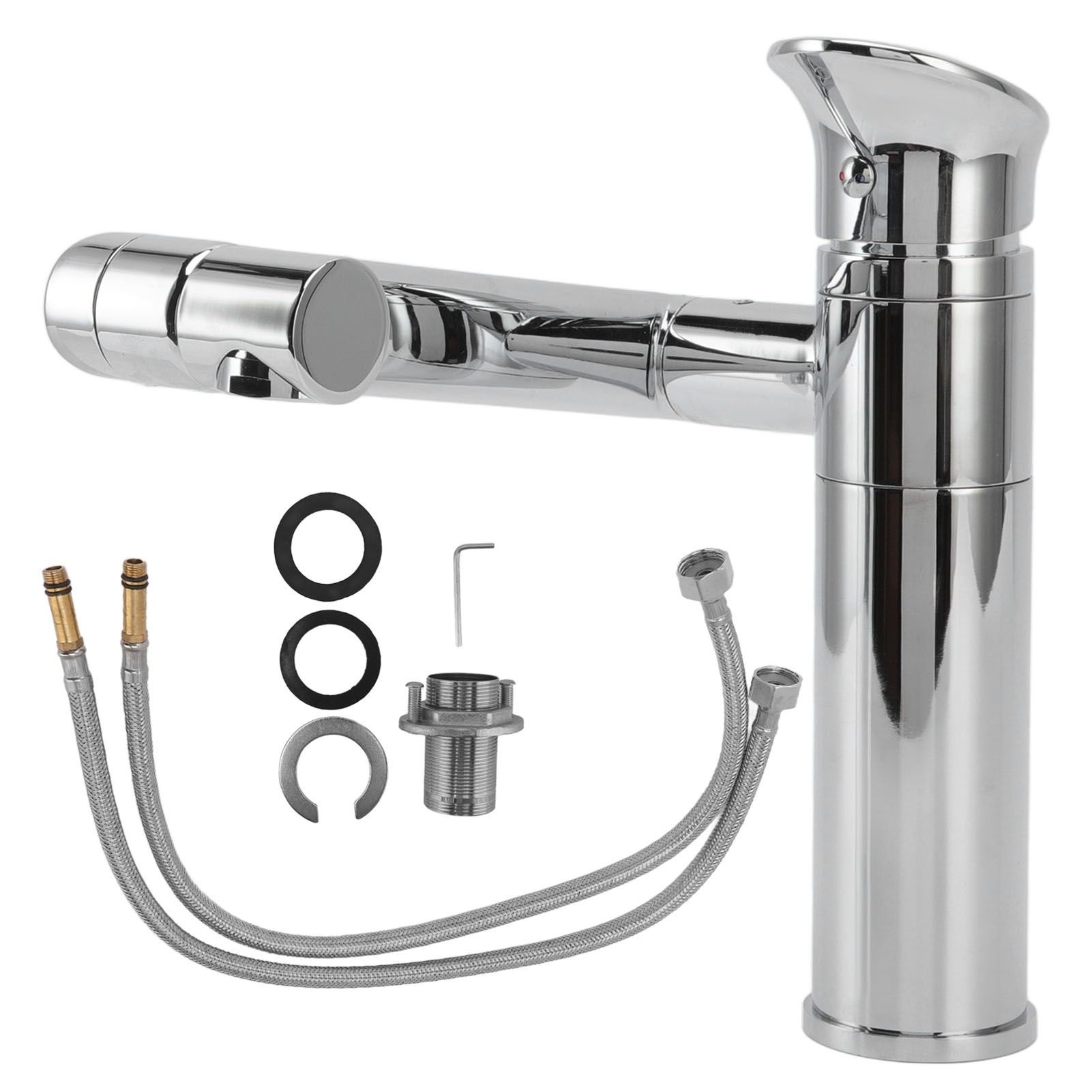 Universal Basin Faucet with Hose Metal Single Hole Sink Tap for Kitchen Bathroom G1/2 Thread - Image 1