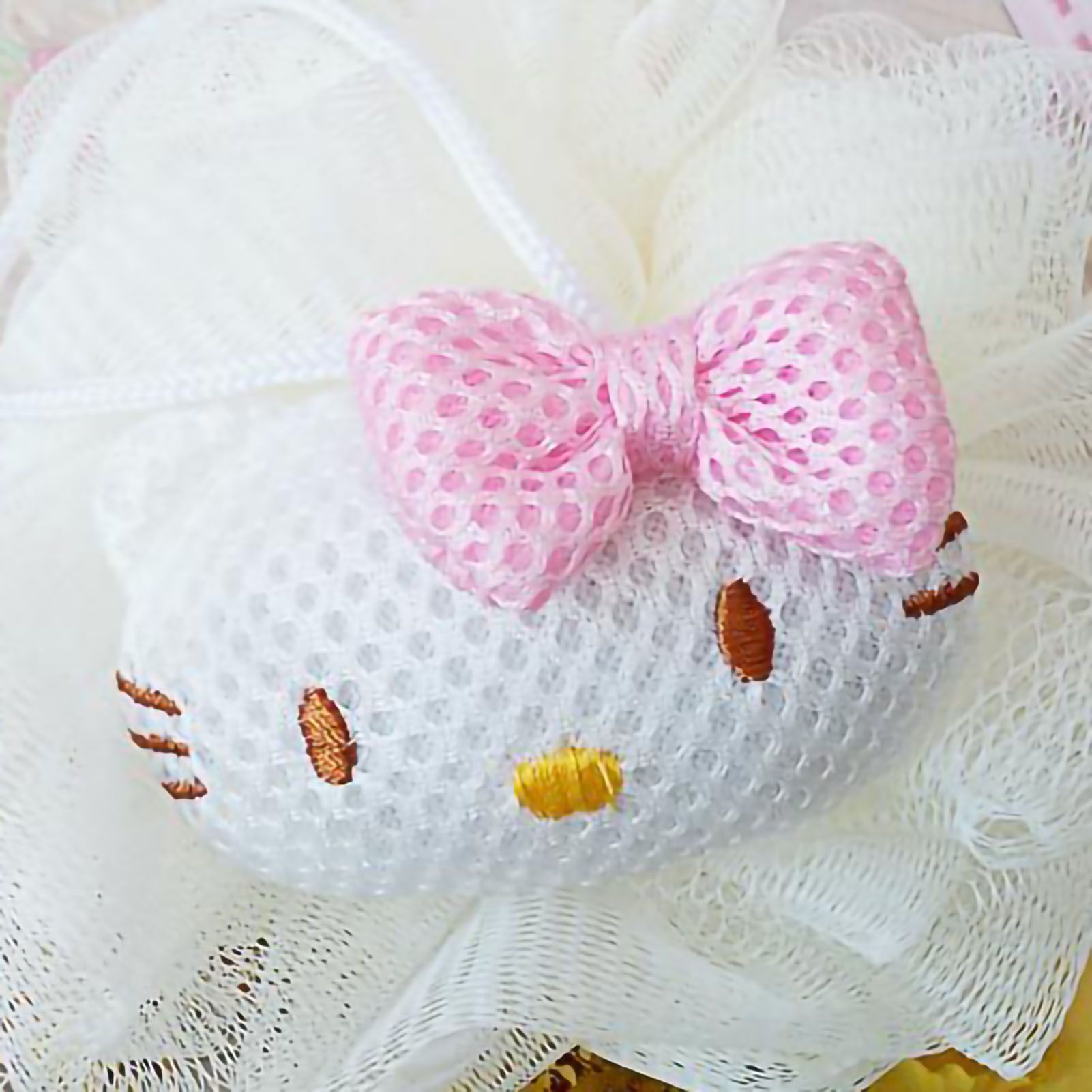 Bath Ball Cute Cartoon Shower Puff Loofah Body Scrubber PE Tool for Cleaning Bathing White Cat - Image 5