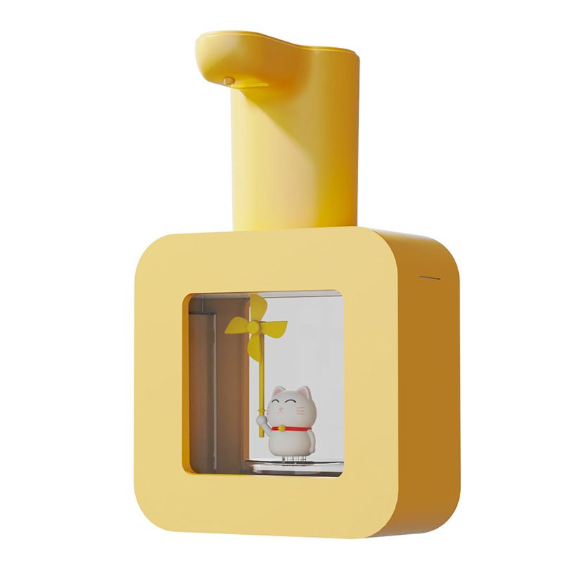 Touchless Automatic Sensor Soap Dispenser Cartoon Pet Waterproof Smart Foam Soap Dispenser Yellow Fortune Cat - Image 1