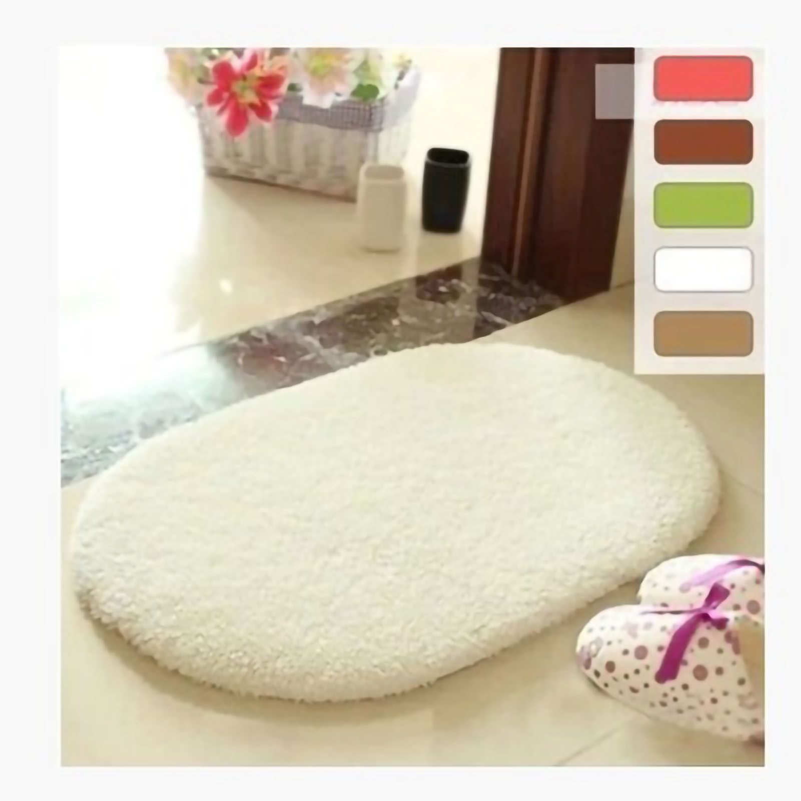 Door Mat Oval Slip Proof Indoor Door Carpet Moisture Absorption Soft Comfortable Plush Bathroom Rug for Kitchen Bedroom Beige 40x60cm/15.7x23.6in (Oval Shape) - Image 1