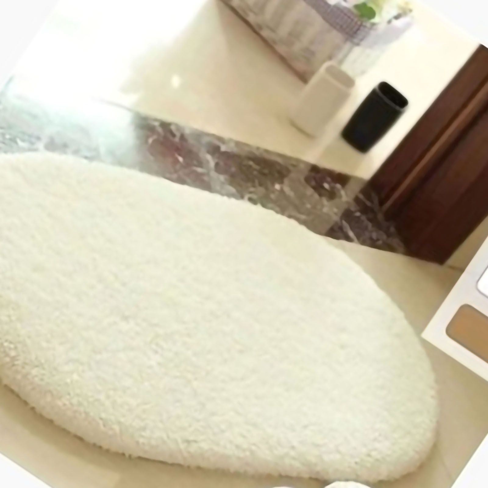 Door Mat Oval Slip Proof Indoor Door Carpet Moisture Absorption Soft Comfortable Plush Bathroom Rug for Kitchen Bedroom Beige 40x60cm/15.7x23.6in (Oval Shape) - Image 4