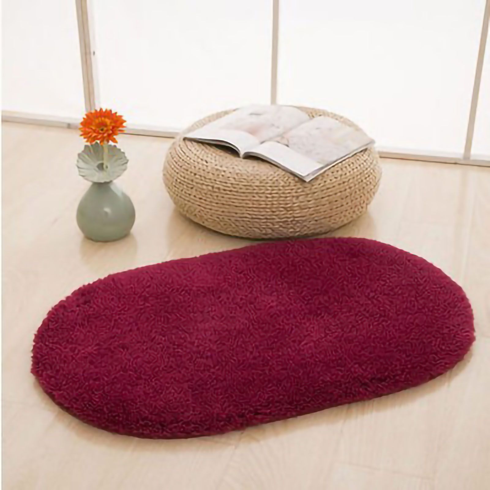 Door Mat Oval Slip Proof Indoor Door Carpet Moisture Absorption Soft Comfortable Plush Bathroom Rug for Kitchen Bedroom Wine Red 40x60cm/15.7x23.6in (Oval Shape) - Image 1