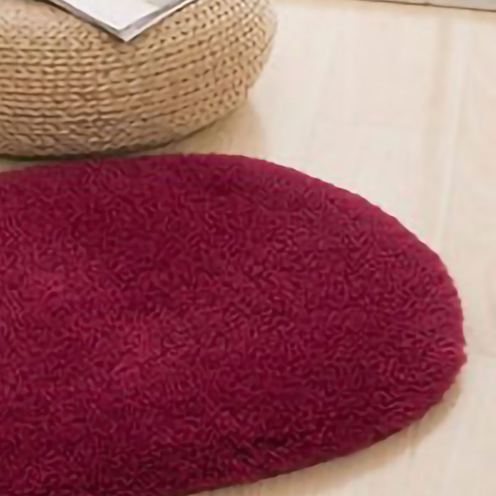 Door Mat Oval Slip Proof Indoor Door Carpet Moisture Absorption Soft Comfortable Plush Bathroom Rug for Kitchen Bedroom Wine Red 40x60cm/15.7x23.6in (Oval Shape) - Image 3