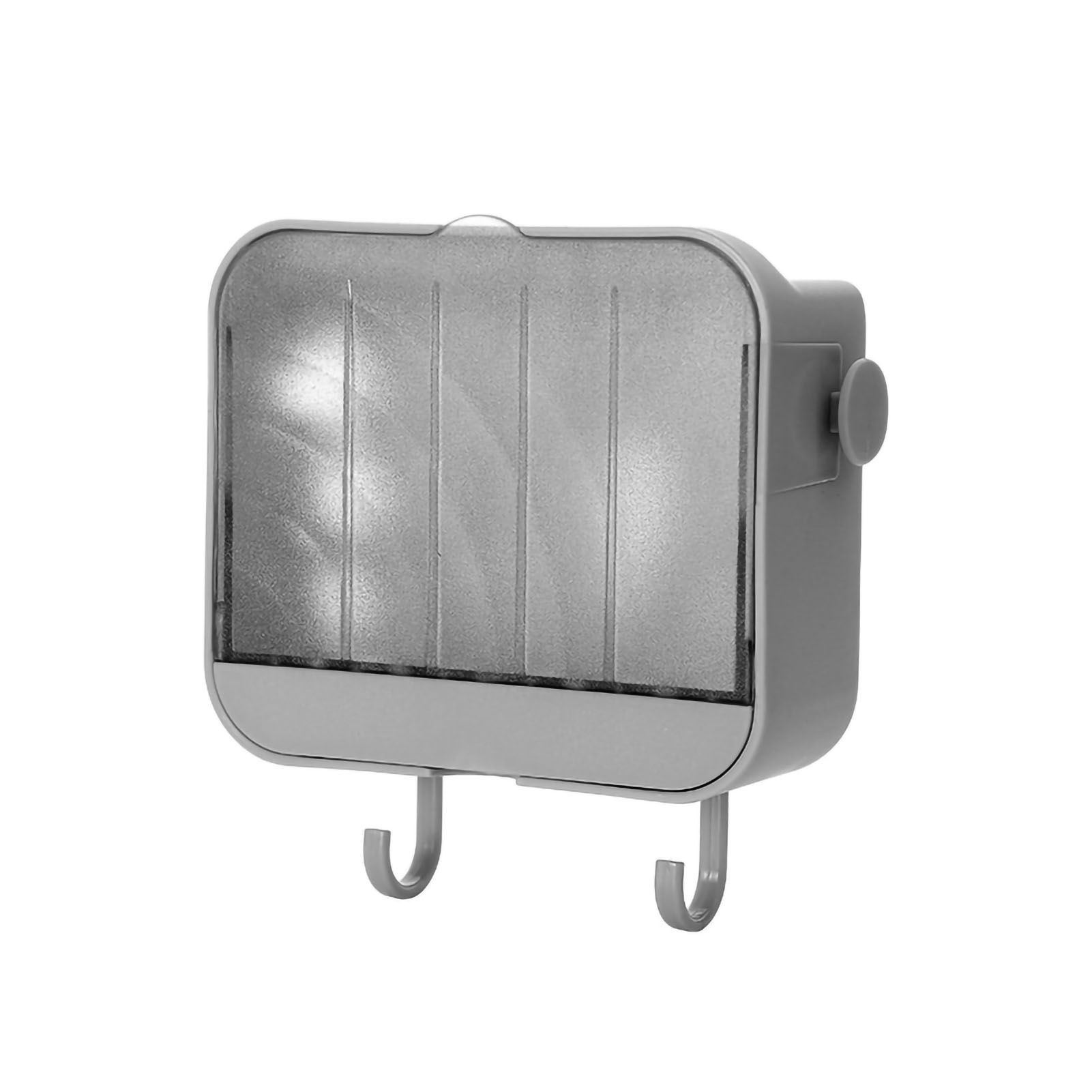 Soap Holder Punch Free Wall Mounted Durable PP Double Layer Double Hook Design Soap Storage Box for Bathroom Grey - Image 1