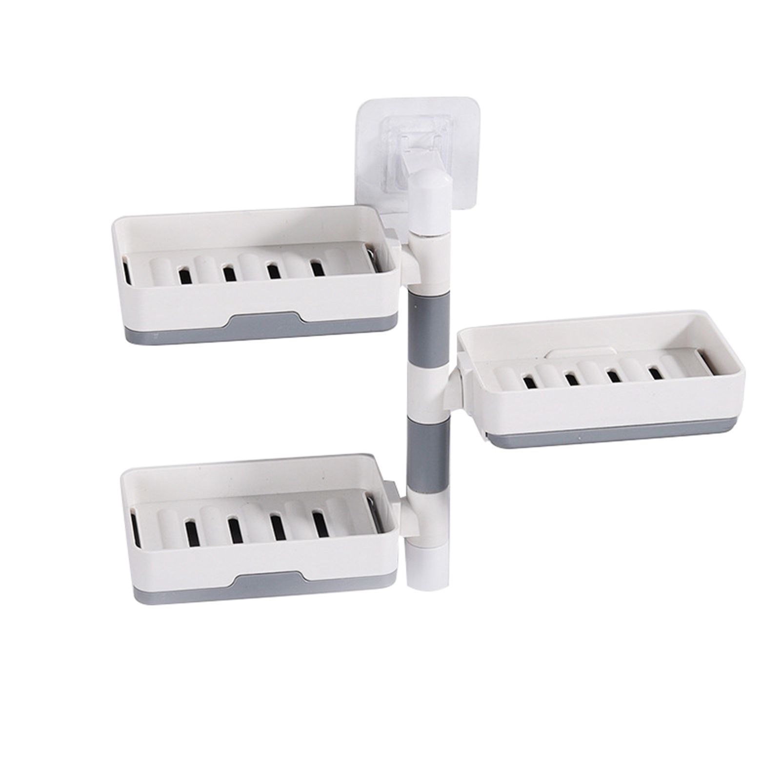 Rotatable Wall Mounted Soap Box 3 Layers HIPS Punch Free Rotatable Soap Container Dish for Household White - Image 1