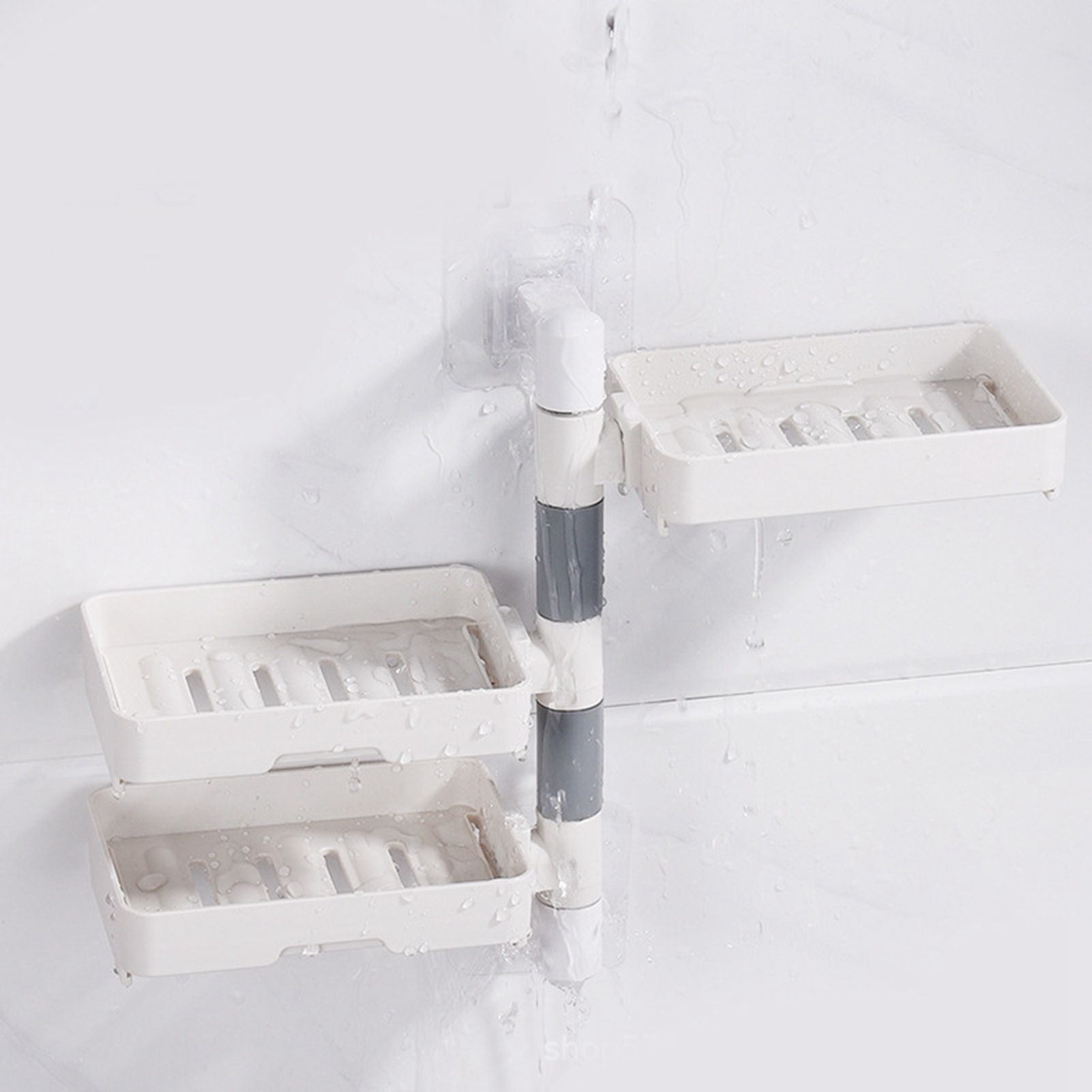 Rotatable Wall Mounted Soap Box 3 Layers HIPS Punch Free Rotatable Soap Container Dish for Household White - Image 2