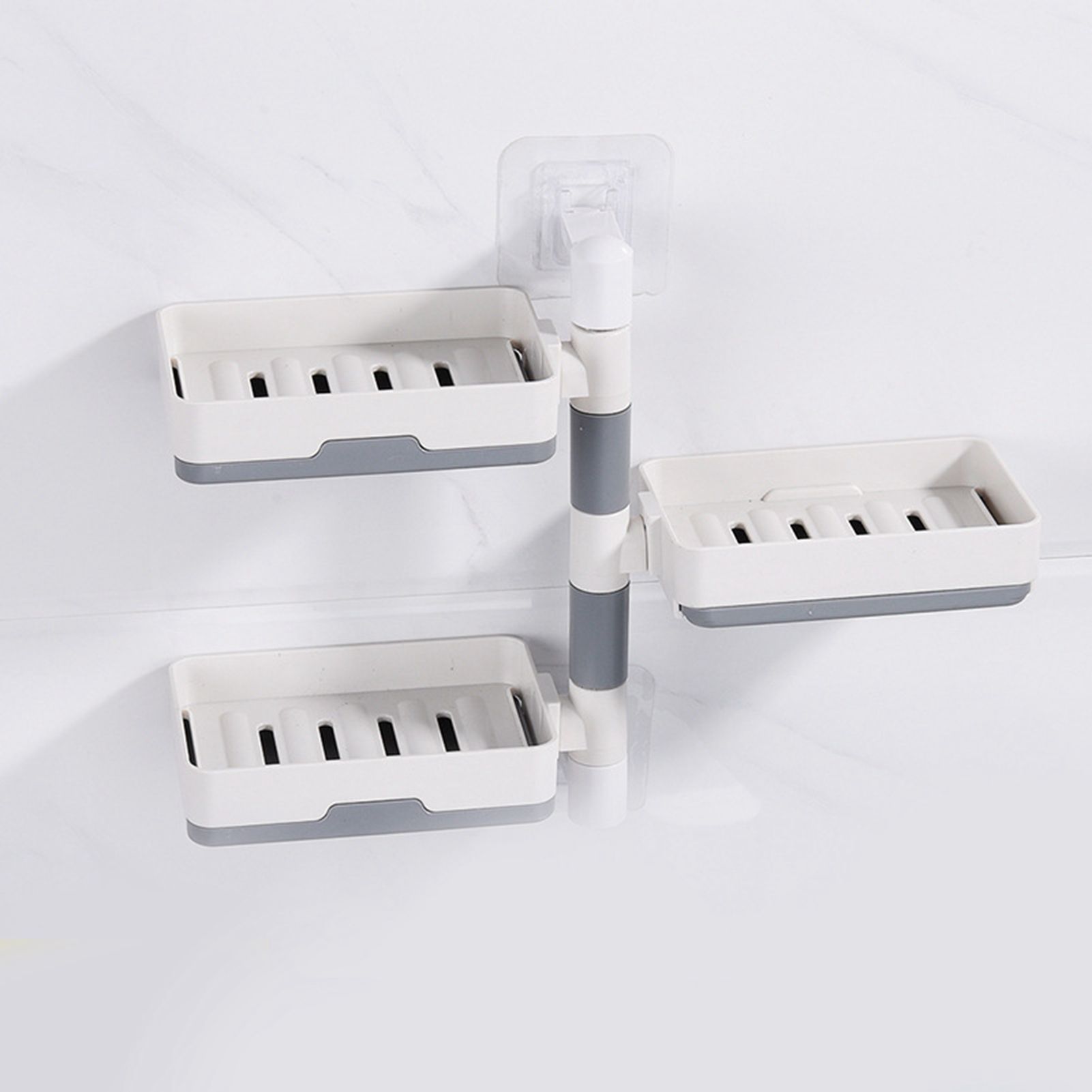 Rotatable Wall Mounted Soap Box 3 Layers HIPS Punch Free Rotatable Soap Container Dish for Household White - Image 3