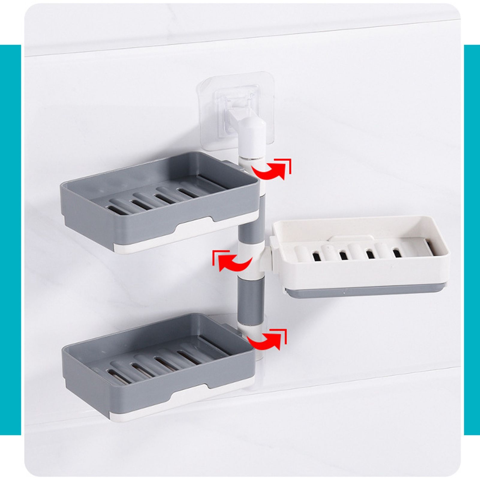 Rotatable Wall Mounted Soap Box 3 Layers HIPS Punch Free Rotatable Soap Container Dish for Household White and Gray Mixed - Image 3