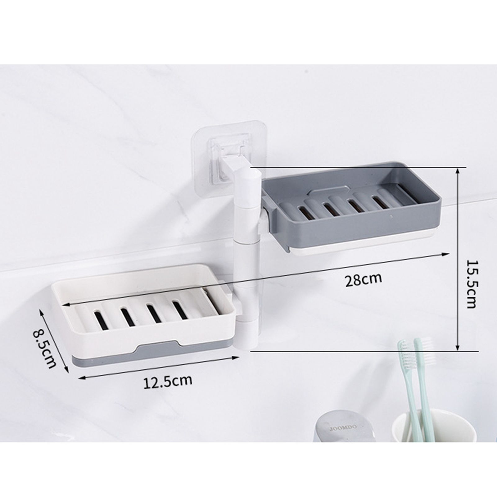 Rotatable Wall Mounted Soap Box 3 Layers HIPS Punch Free Rotatable Soap Container Dish for Household White and Gray Mixed - Image 4