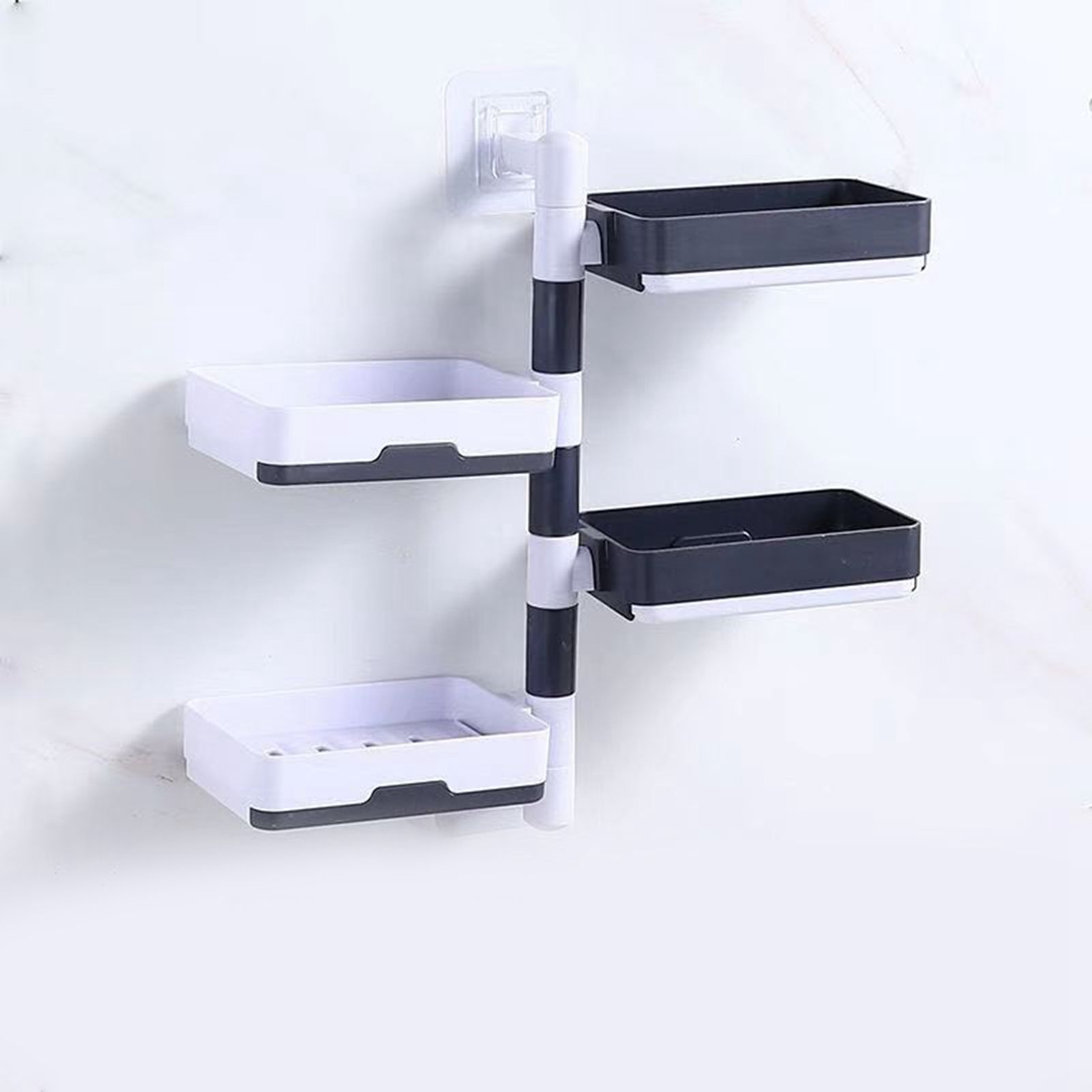 Rotatable Wall Mounted Soap Box 3 Layers HIPS Punch Free Rotatable Soap Container Dish for Household White and Gray Mixed - Image 7