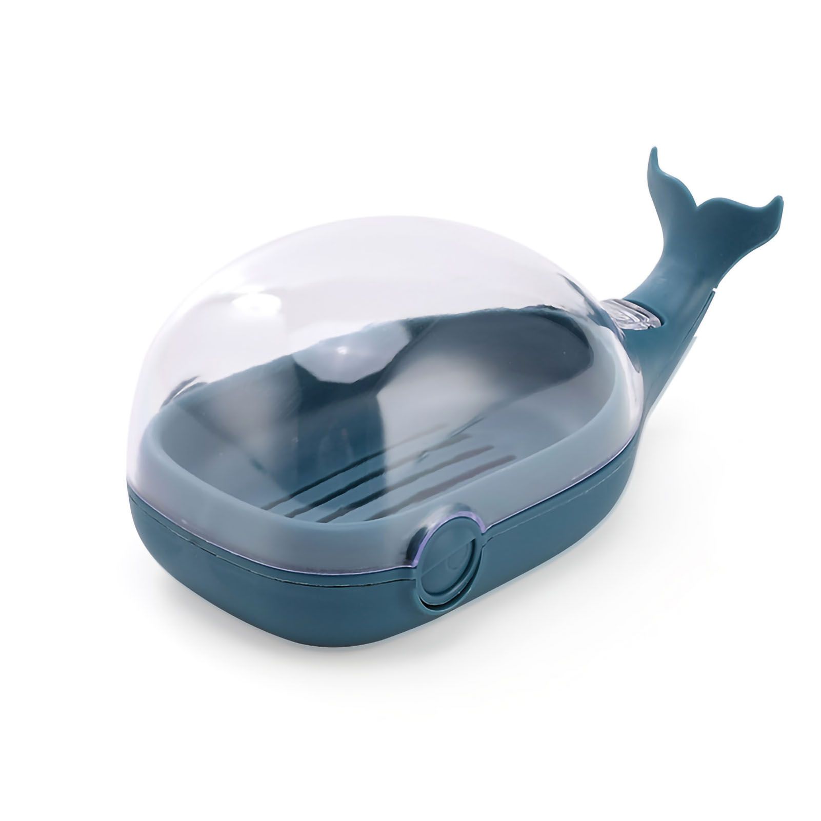 Soap Box Double Layer Cute Cartoon Whale Shape Waterproof Drainage Soap Container with Flip Lid for Bathroom Blue - Image 1