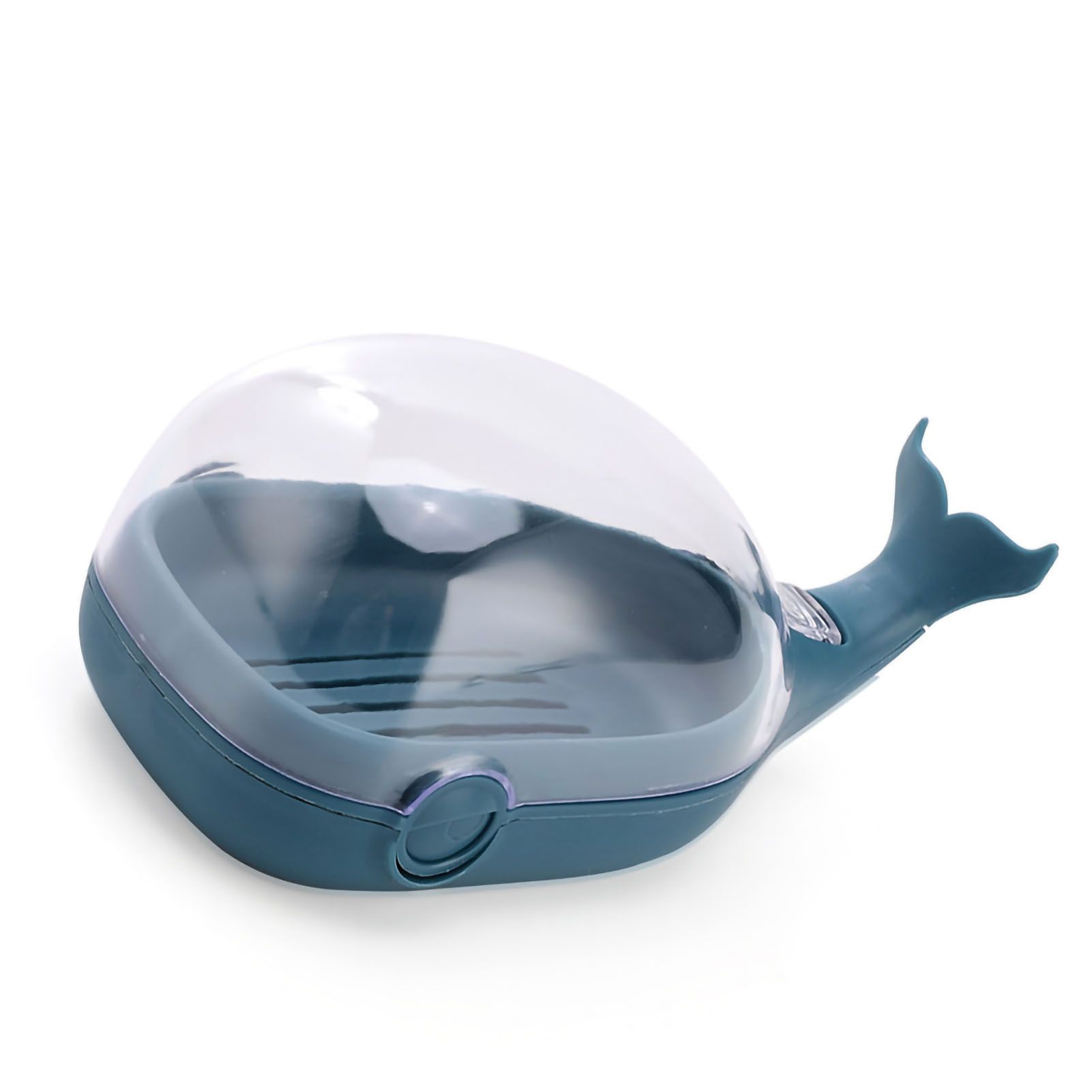 Soap Box Double Layer Cute Cartoon Whale Shape Waterproof Drainage Soap Container with Flip Lid for Bathroom Blue - Image 5