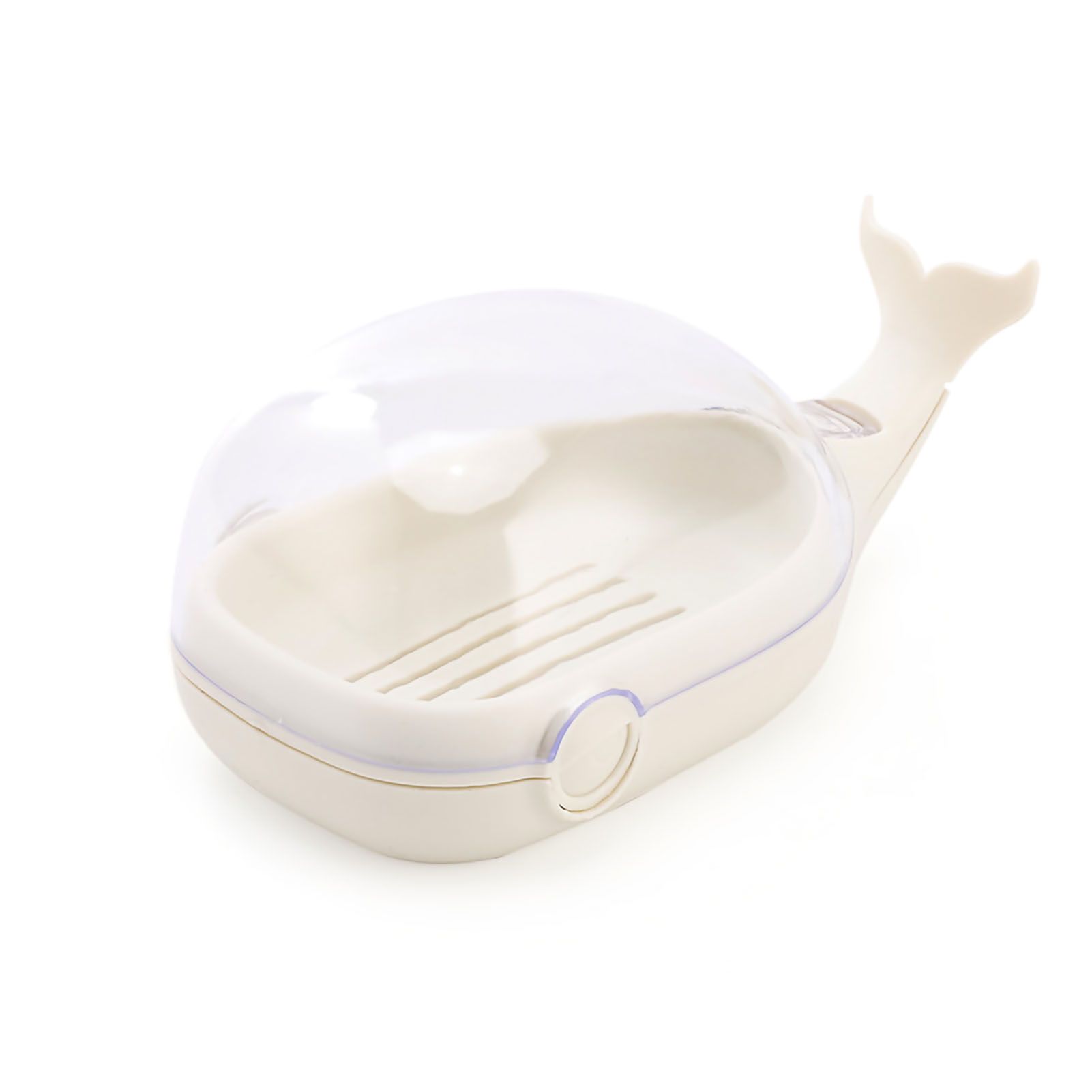 Soap Box Double Layer Cute Cartoon Whale Shape Waterproof Drainage Soap Container with Flip Lid for Bathroom White - Image 1