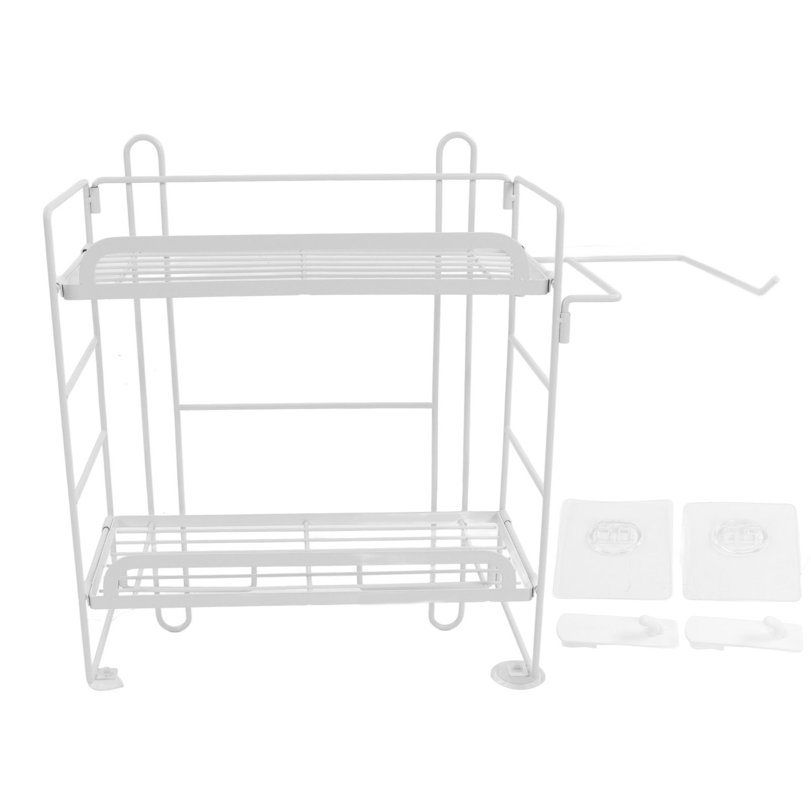 Toilet Storage Shelves Iron Wall Mounted 2 Layers Foldable Grid Home Decoration with Hooks for Bathroom White - Image 1