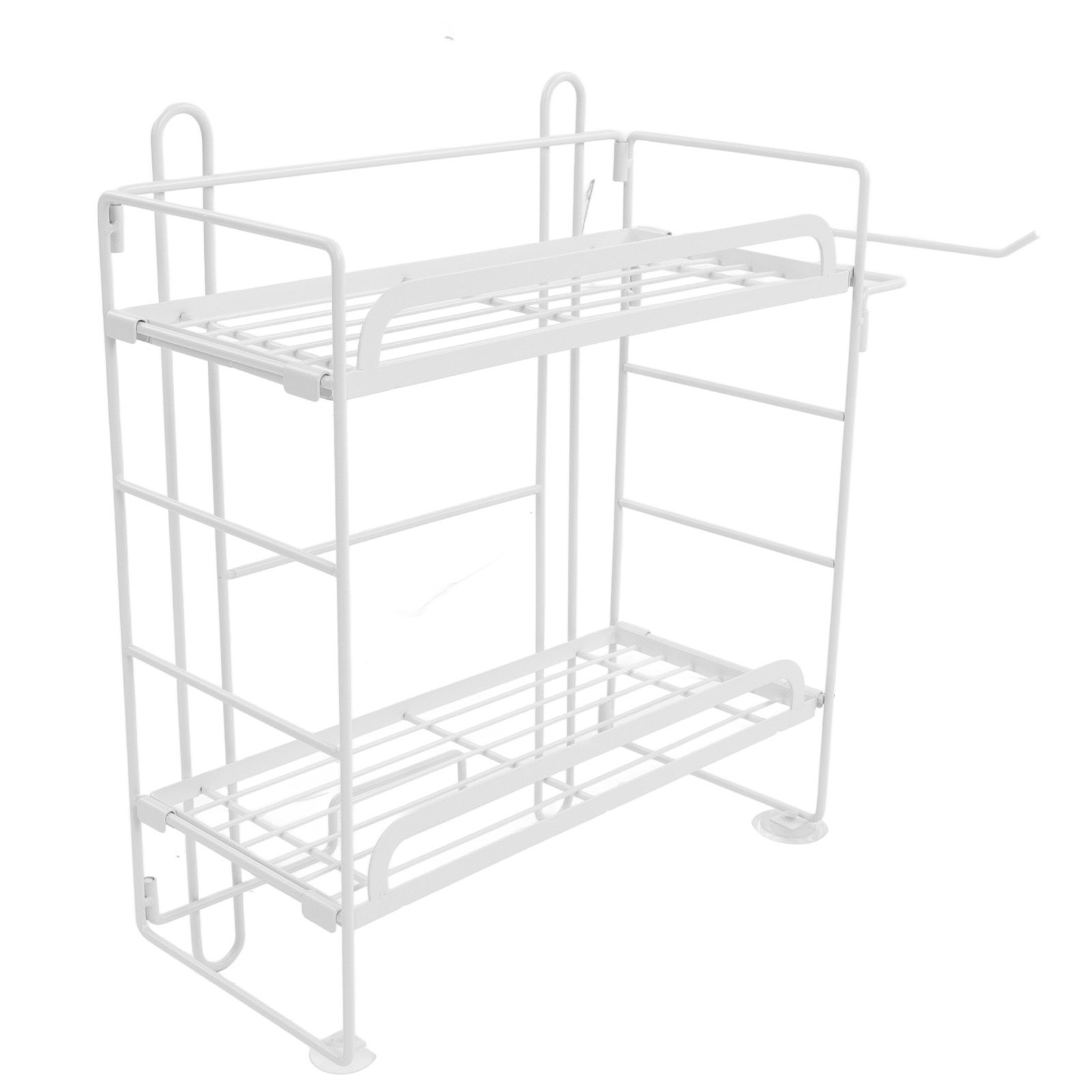 Toilet Storage Shelves Iron Wall Mounted 2 Layers Foldable Grid Home Decoration with Hooks for Bathroom White - Image 2