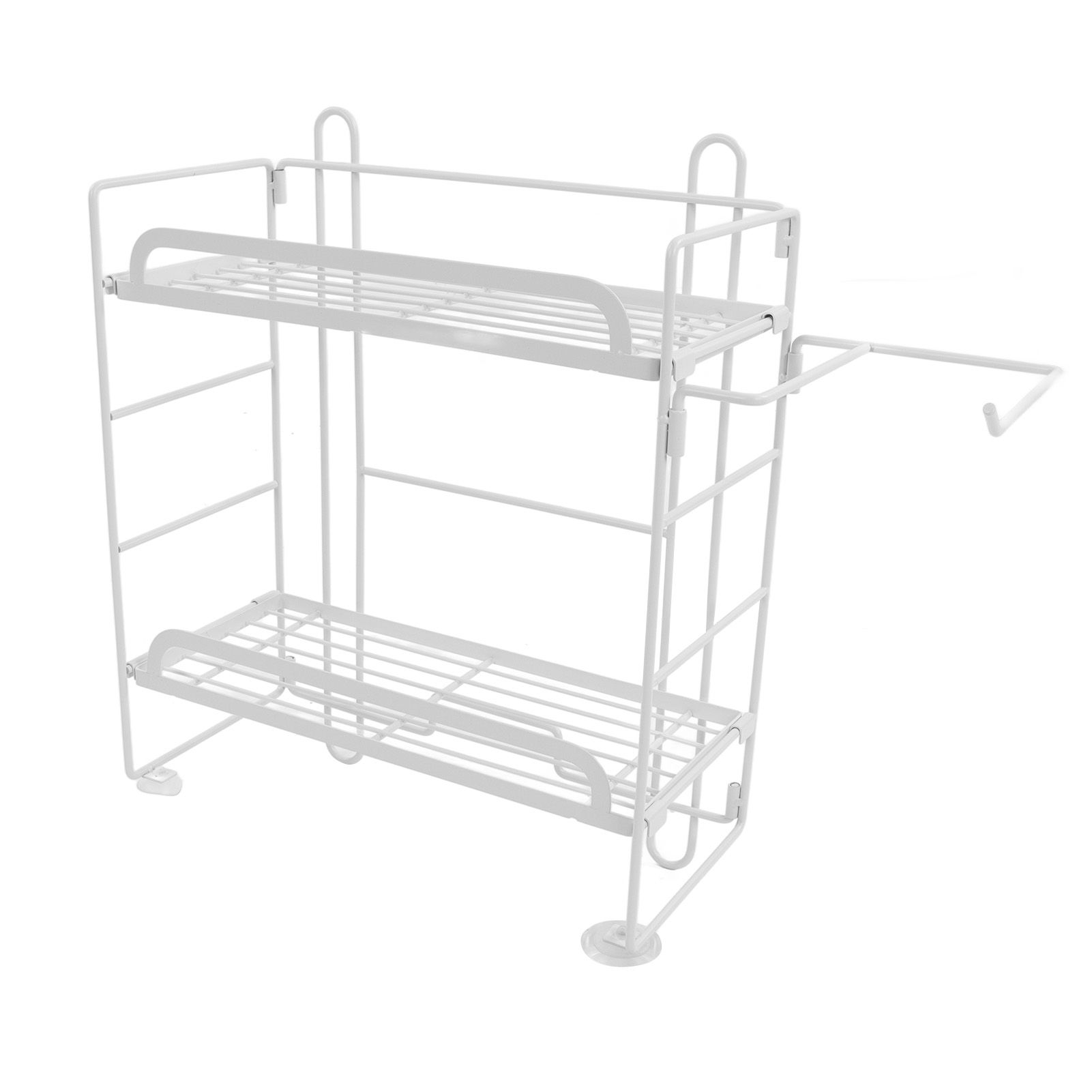 Toilet Storage Shelves Iron Wall Mounted 2 Layers Foldable Grid Home Decoration with Hooks for Bathroom White - Image 3