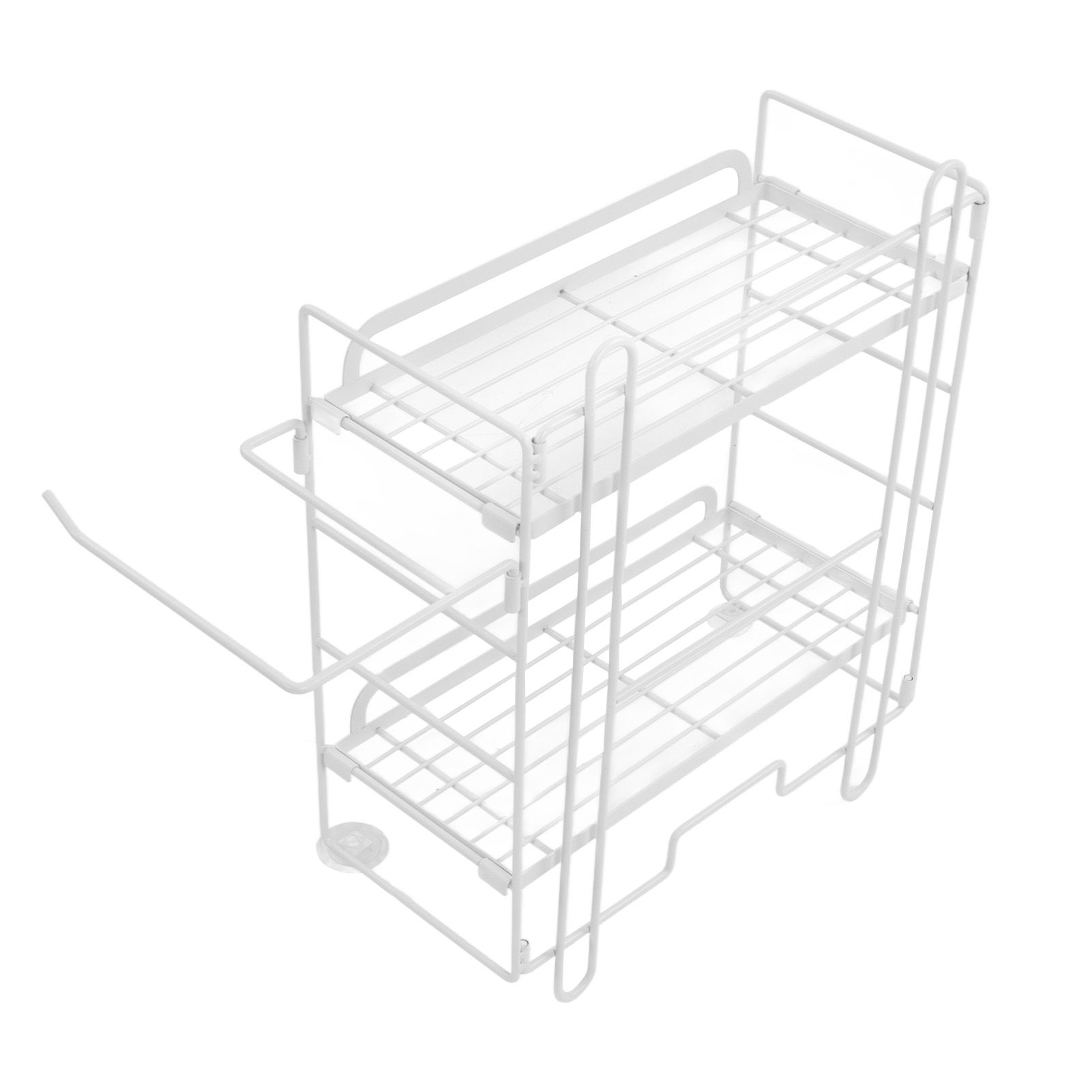 Toilet Storage Shelves Iron Wall Mounted 2 Layers Foldable Grid Home Decoration with Hooks for Bathroom White - Image 6