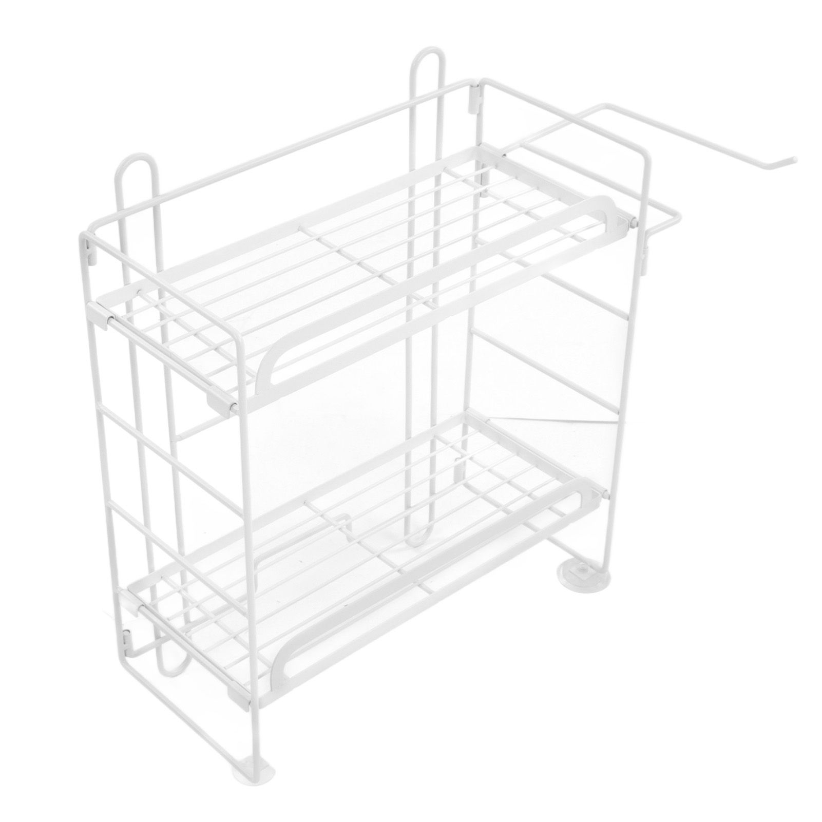 Toilet Storage Shelves Iron Wall Mounted 2 Layers Foldable Grid Home Decoration with Hooks for Bathroom White - Image 8