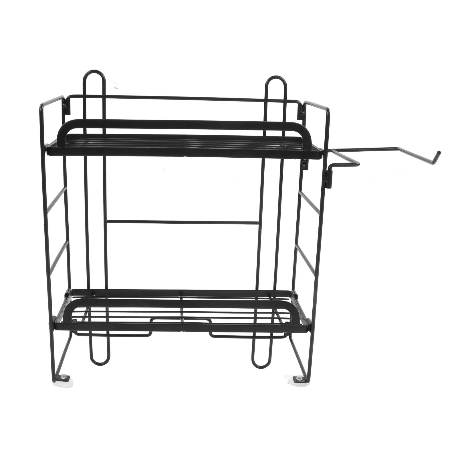 Toilet Storage Shelves Iron Wall Mounted 2 Layers Foldable Grid Home Decoration with Hooks for Bathroom Black - Image 2