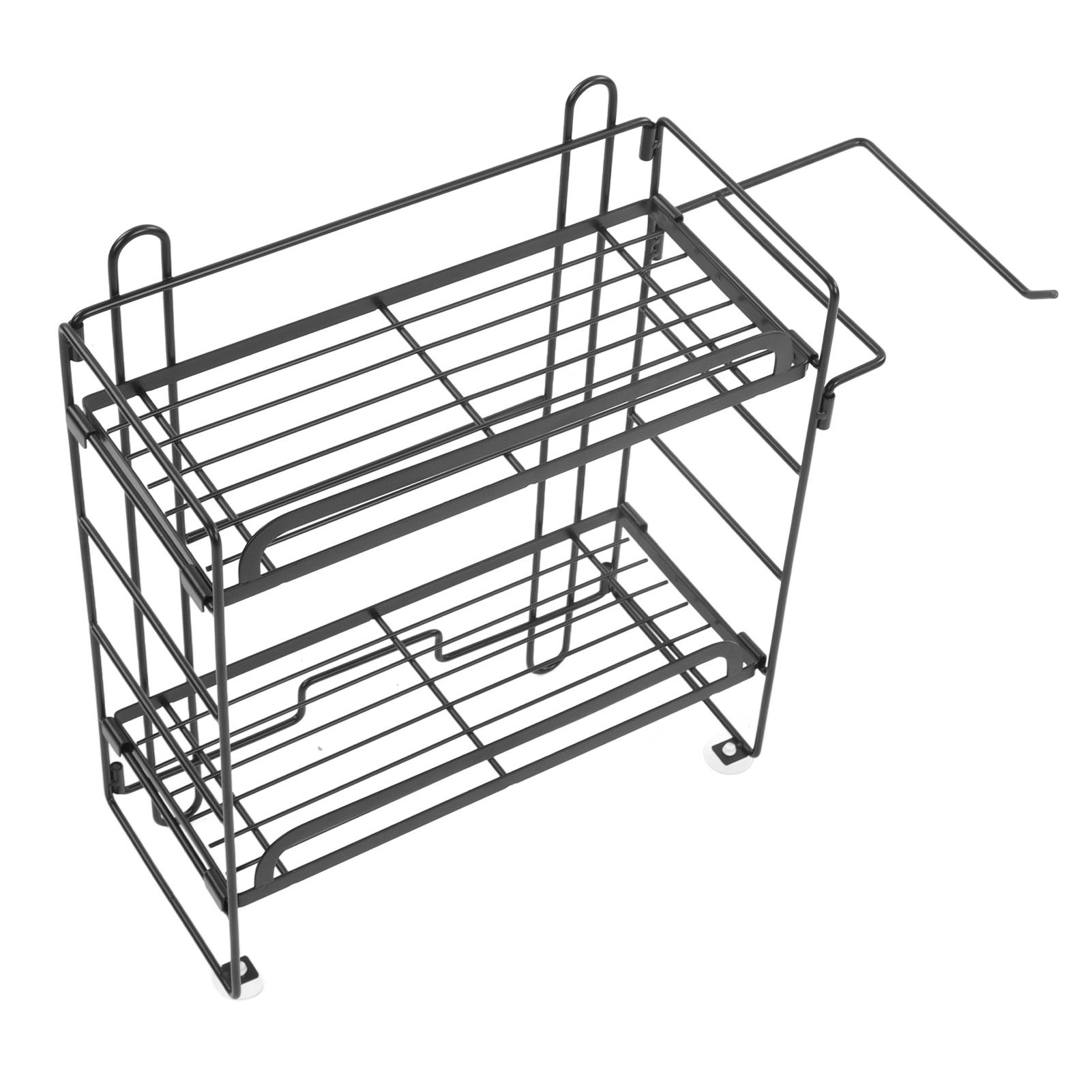 Toilet Storage Shelves Iron Wall Mounted 2 Layers Foldable Grid Home Decoration with Hooks for Bathroom Black - Image 3
