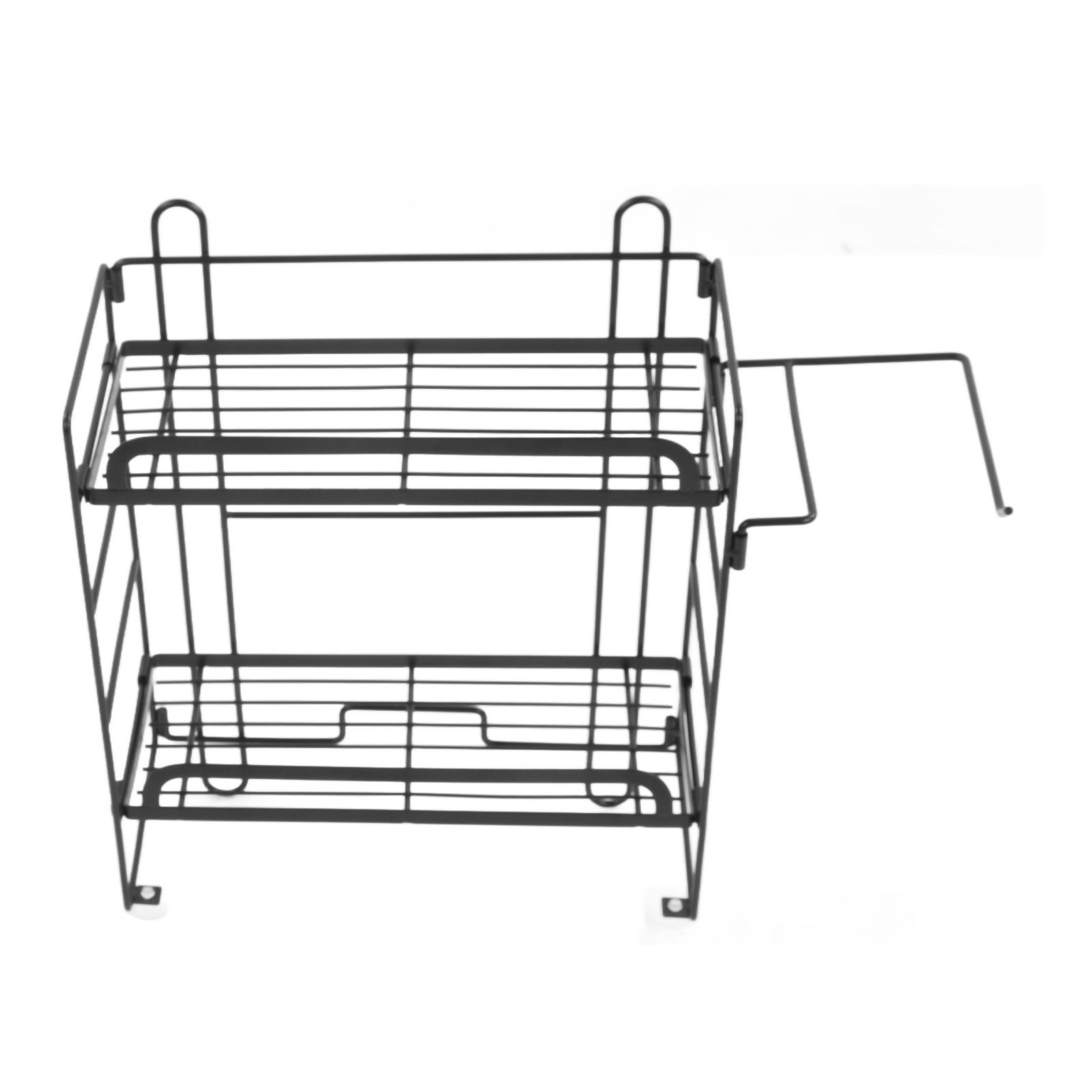 Toilet Storage Shelves Iron Wall Mounted 2 Layers Foldable Grid Home Decoration with Hooks for Bathroom Black - Image 4