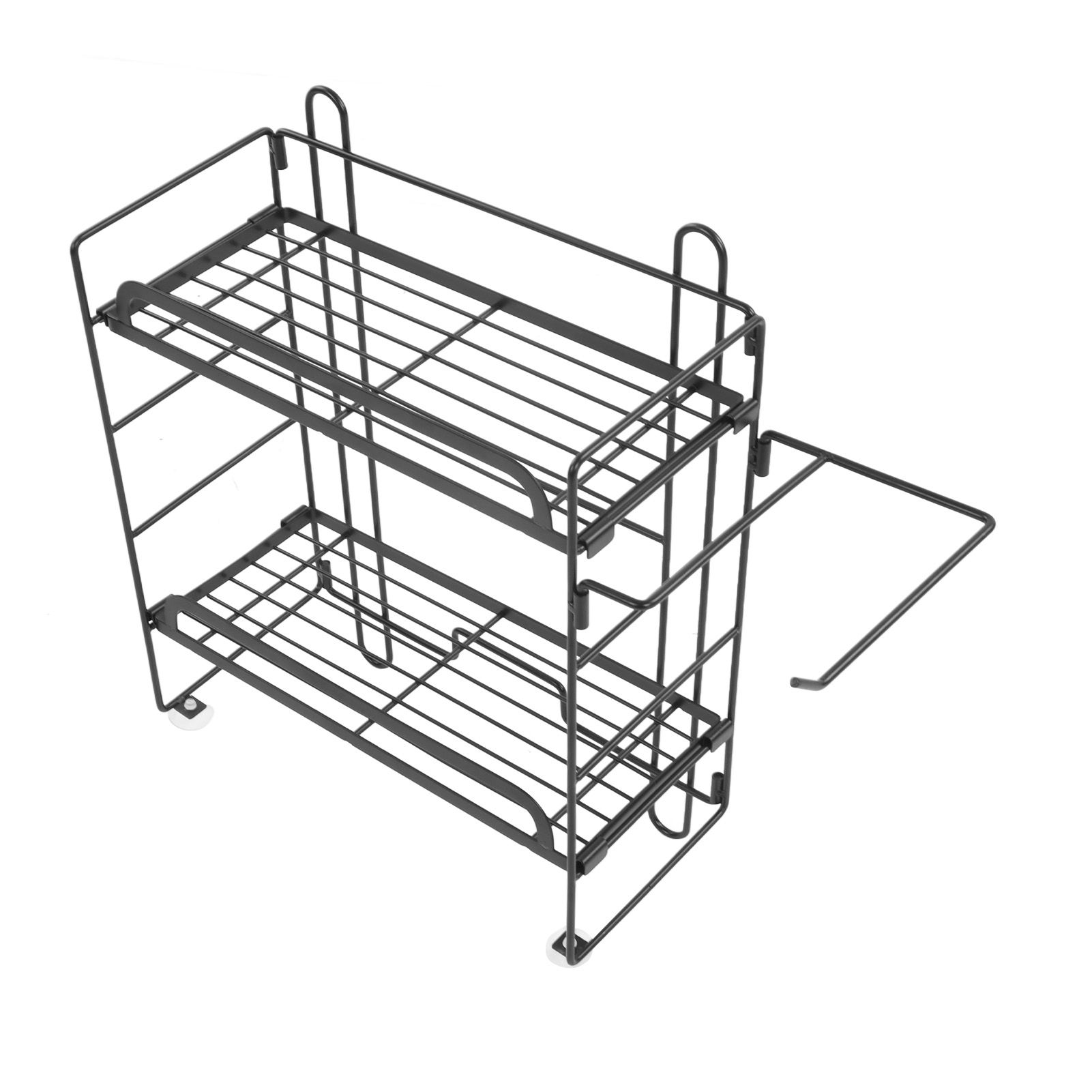 Toilet Storage Shelves Iron Wall Mounted 2 Layers Foldable Grid Home Decoration with Hooks for Bathroom Black - Image 5