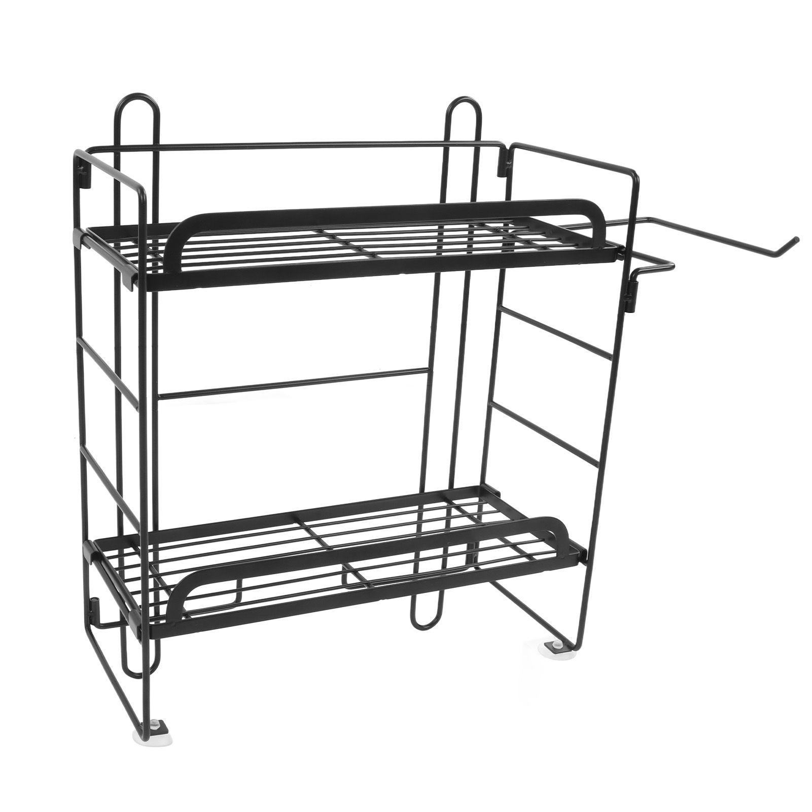Toilet Storage Shelves Iron Wall Mounted 2 Layers Foldable Grid Home Decoration with Hooks for Bathroom Black - Image 6