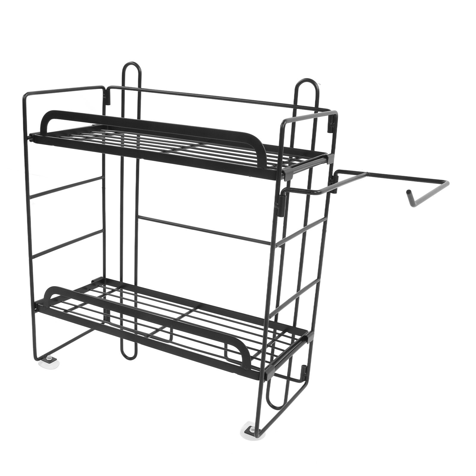 Toilet Storage Shelves Iron Wall Mounted 2 Layers Foldable Grid Home Decoration with Hooks for Bathroom Black - Image 7