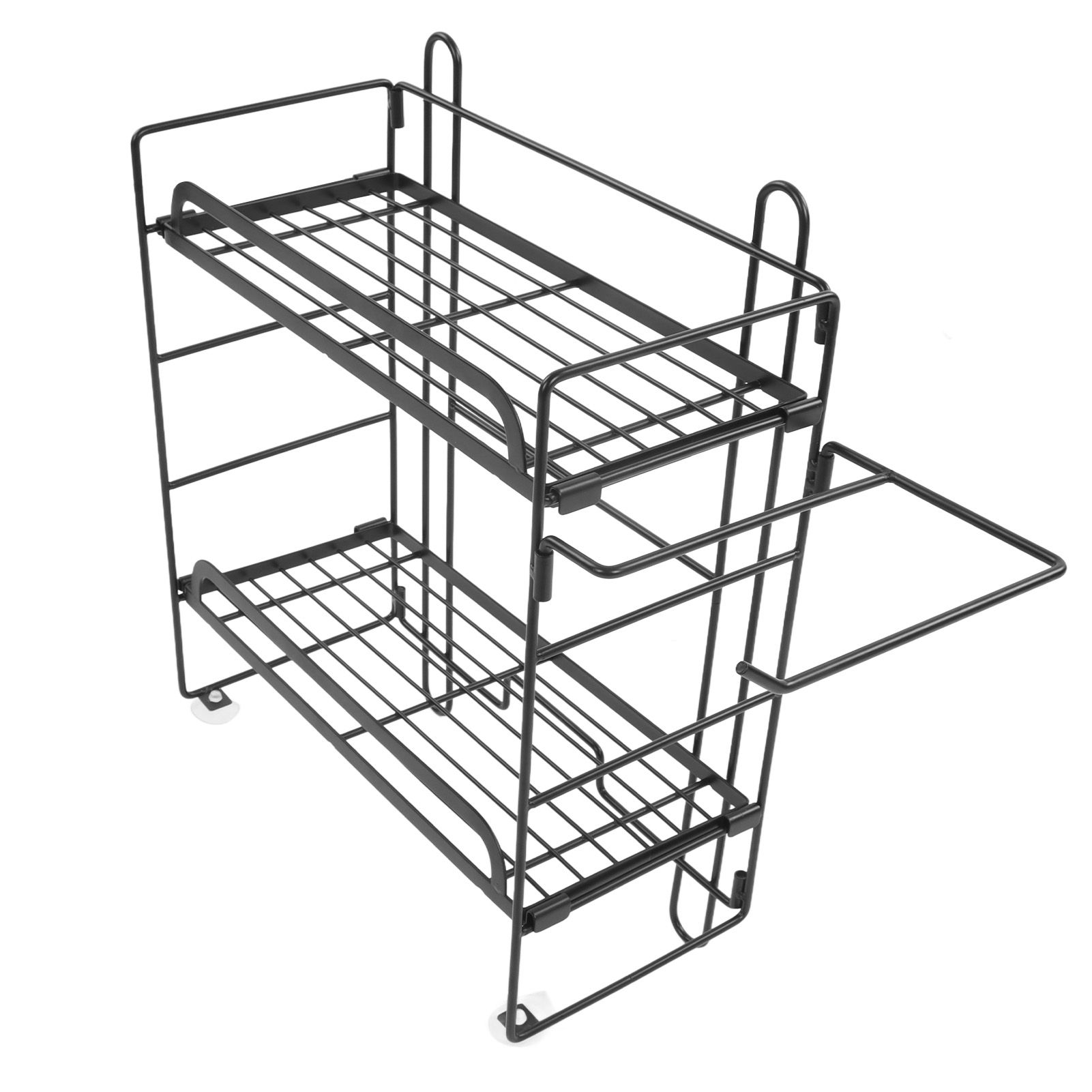 Toilet Storage Shelves Iron Wall Mounted 2 Layers Foldable Grid Home Decoration with Hooks for Bathroom Black - Image 8
