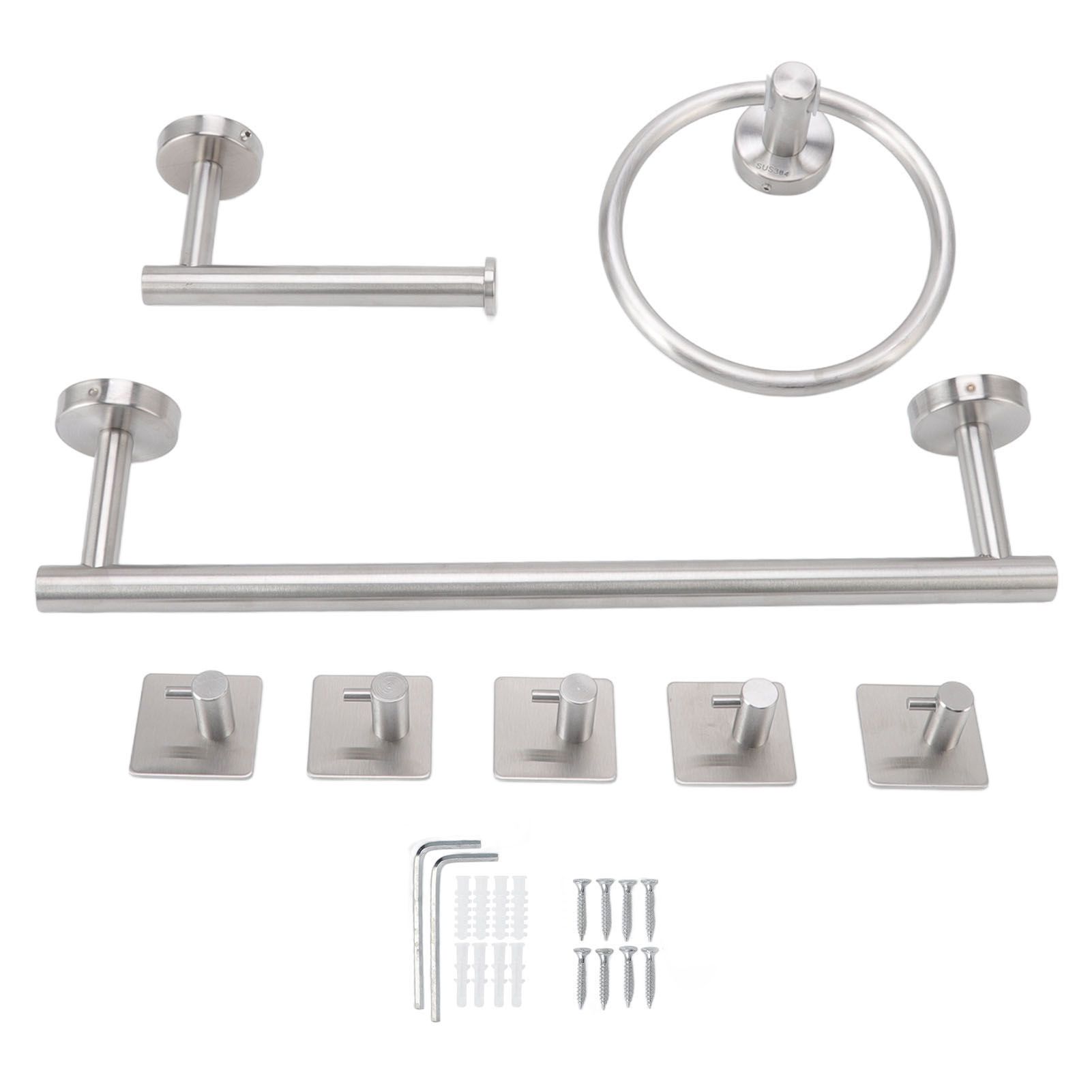 Bathroom Hardware Set with Towel Rings Towel Bar Tissue Holder 5 Hooks 304 Stainless Steel Bathroom Accessories Set - Image 1