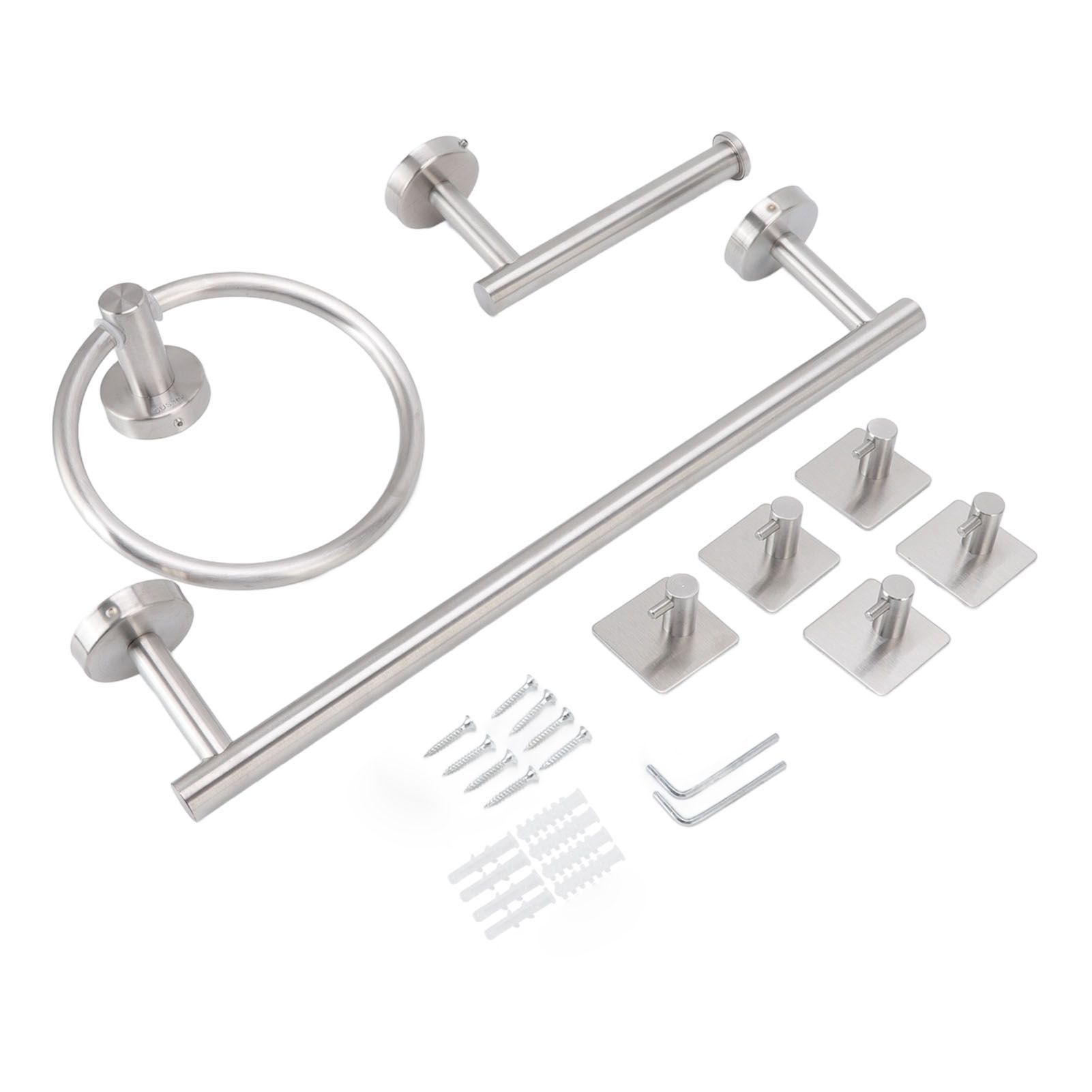 Bathroom Hardware Set with Towel Rings Towel Bar Tissue Holder 5 Hooks 304 Stainless Steel Bathroom Accessories Set - Image 2