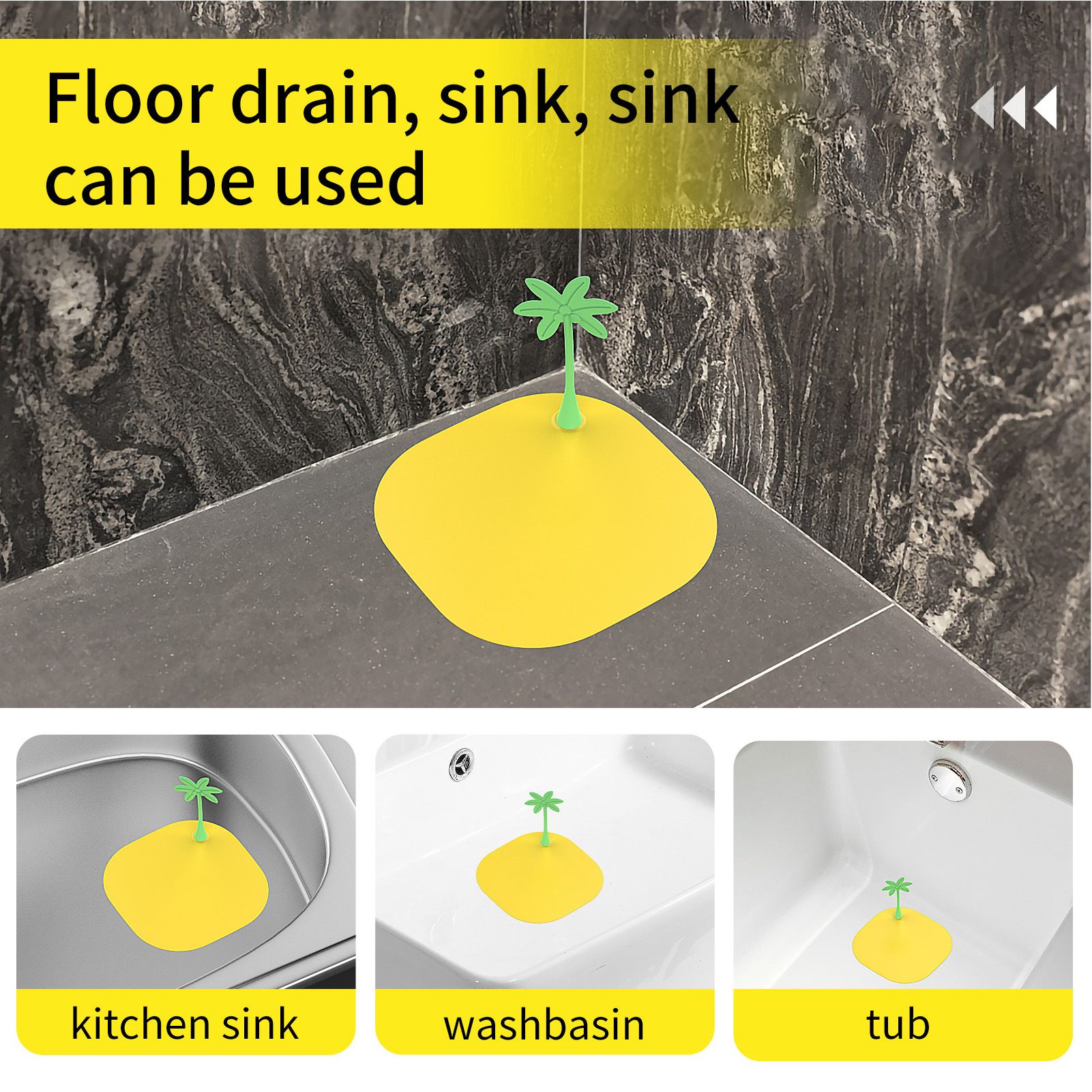 Floor Drain Cover Deodorant Insect Prevention Yellow Floor Drain Cover for Bathroom Kitchen Sink Coconut Palm - Image 3