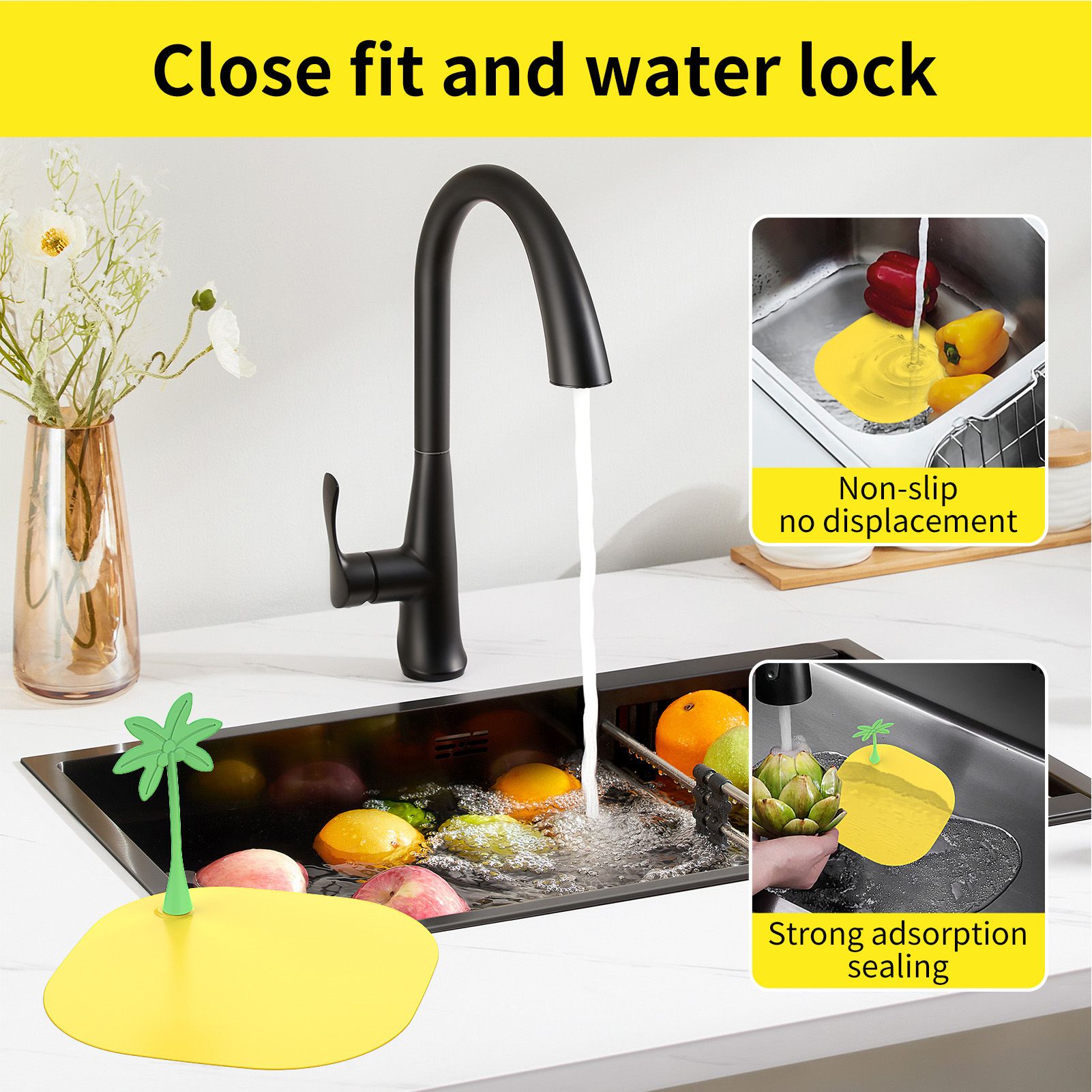 Floor Drain Cover Deodorant Insect Prevention Yellow Floor Drain Cover for Bathroom Kitchen Sink Coconut Palm - Image 4