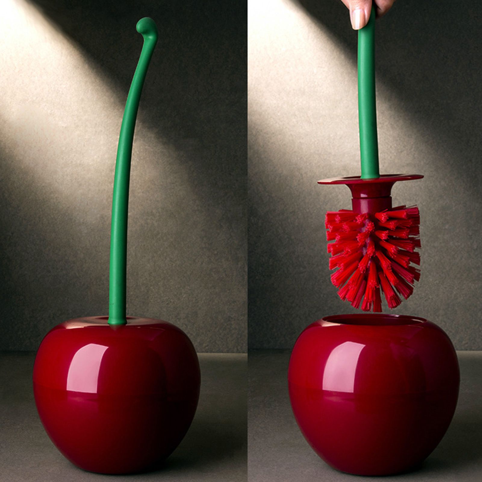 Toilet Brush Set Cherry Style Wine Red Durable PP Long Handle Dense Brush Toilet Cleaner Brush Wine Red Red Brush Head - Image 2