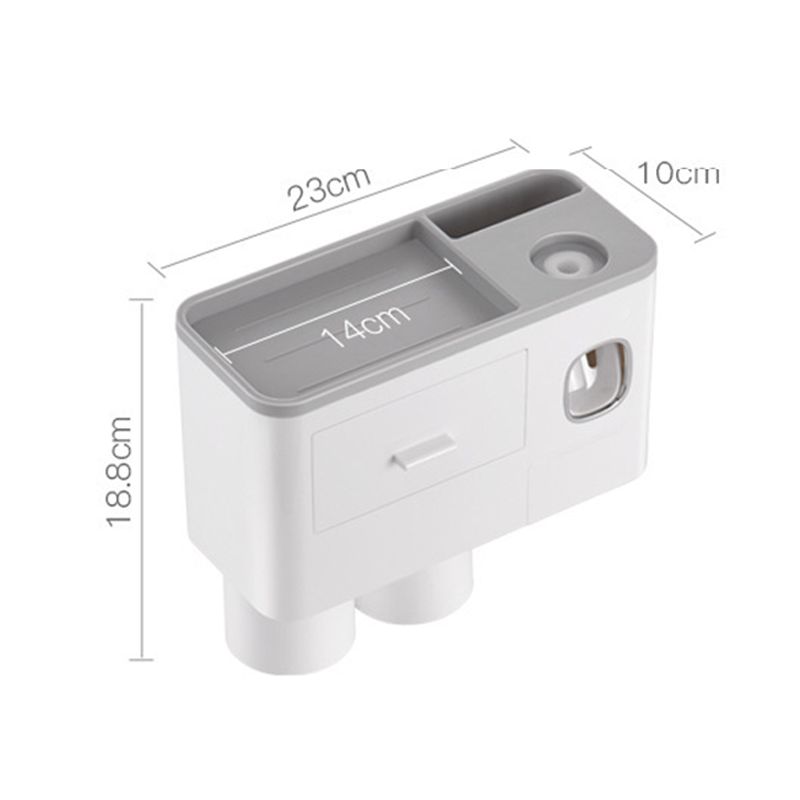 Wall Mounted Toothbrush Holder Multi Function Magnetic Absorption Bathroom Storage Rack with Drawer Toothpaste Dispenser 2 Cup Gray (24.4x11.3x20cm/9.6x4.4x7.9in) - Image 2