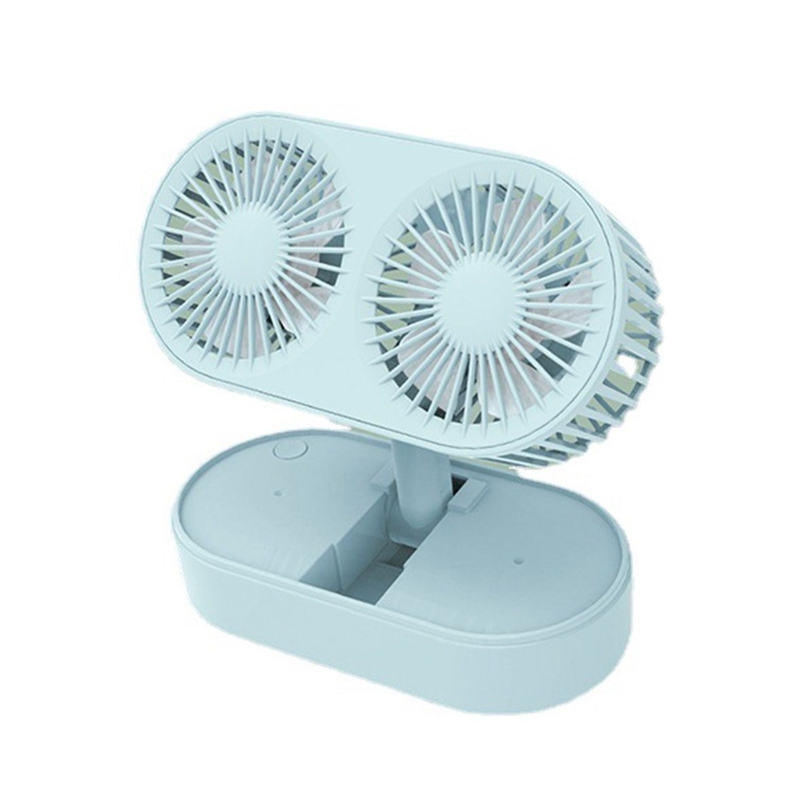 Desktop Double Blade Small Fan USB Mini Folding Desktop 2 Head Fan for Student Office Folding Dual Motor Blue - Image 1