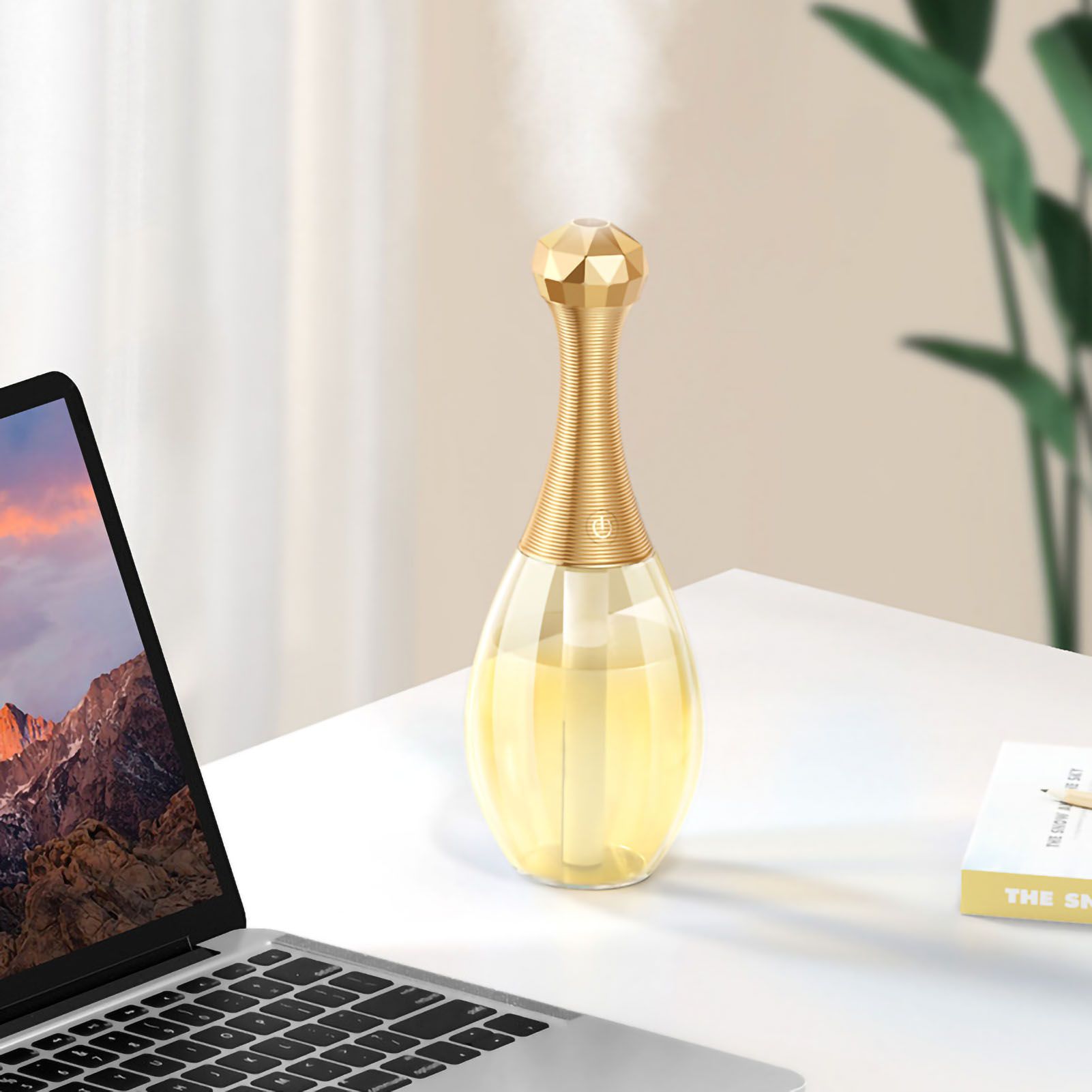 300ml Mini Air Humidifier with 7 Color Ambient Light 2 Adjustable Modes USB Charging Portable for Car Home Office Gold - Image 3