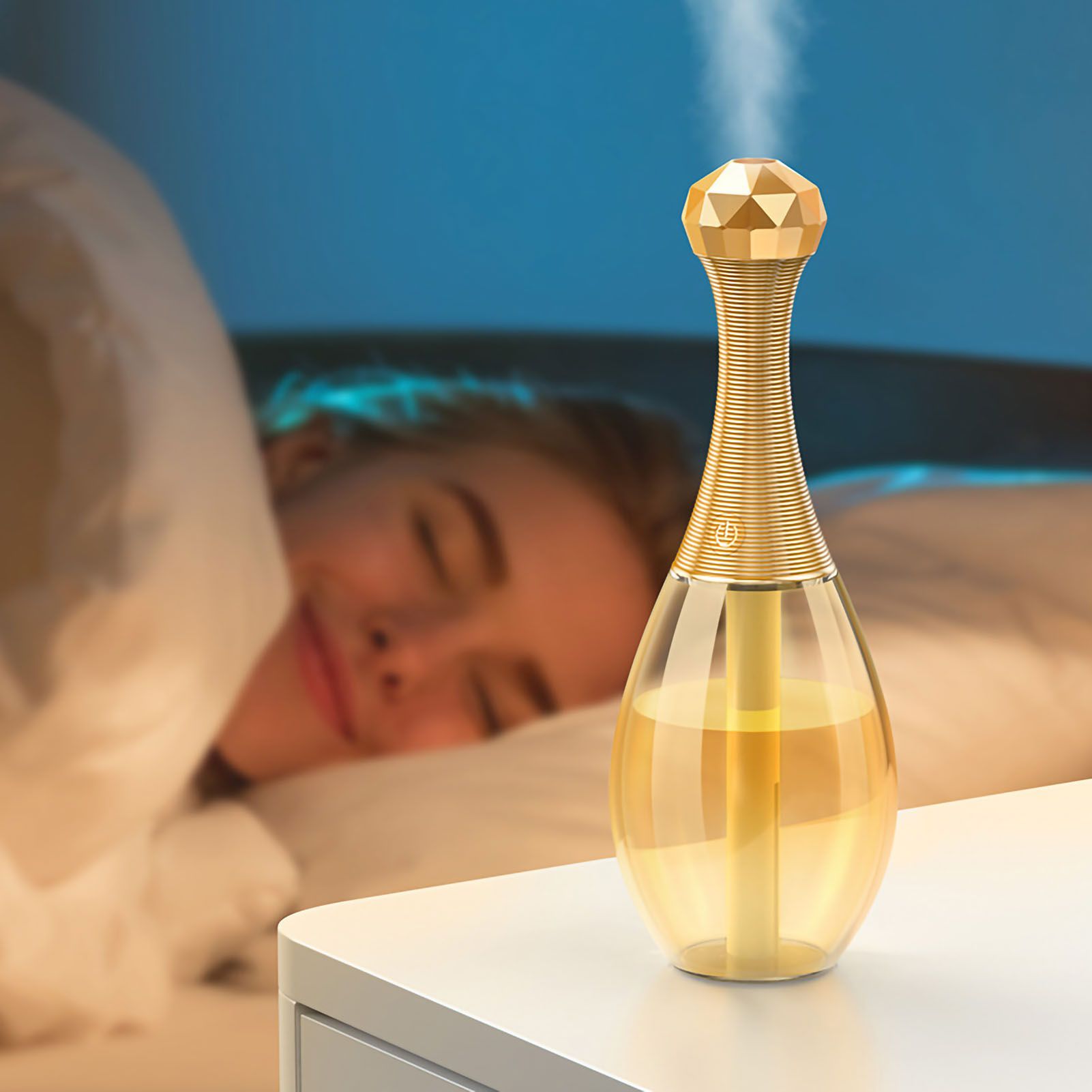 300ml Mini Air Humidifier with 7 Color Ambient Light 2 Adjustable Modes USB Charging Portable for Car Home Office Gold - Image 4