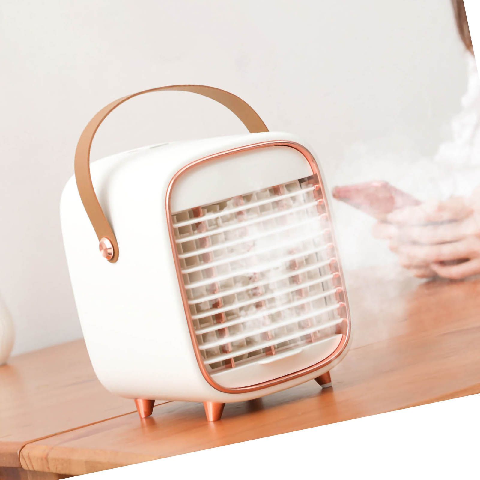 Air Conditioner Cooling Fan Silent USB Evaporative Cooler with Portable Carrying Strap for Home Office Car White - Image 2