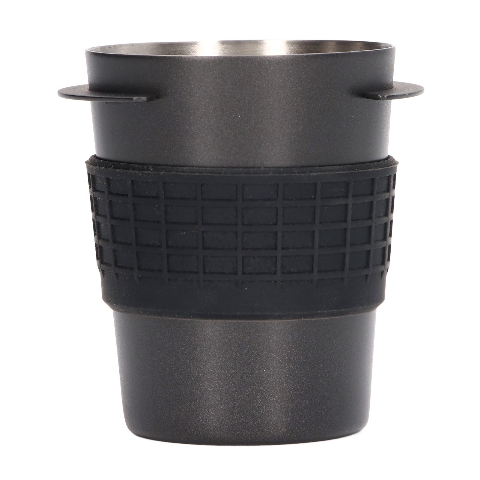 58mm Stainless Steel Coffee Dosing Cup Coffee Machine Handle Receiving Powder Cup with Silicone Ring Black - Image 1